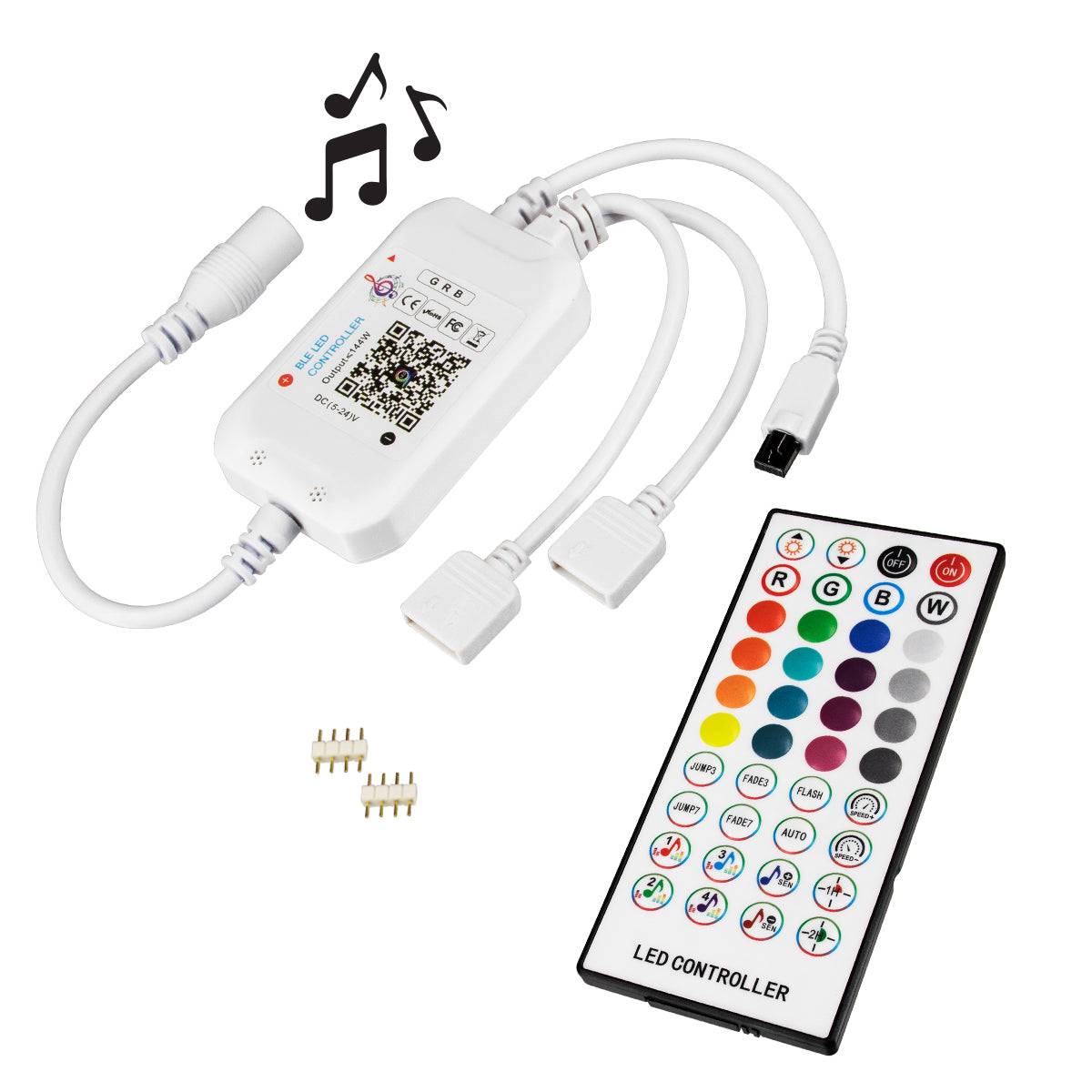 GloboStar® 73431 Ασύρματος Bluetooth LED RGB & Music Controller Sound Activated με Χειριστήριο IR & 2 Εξόδους RGB DC 5-24V Max 144W - ledmania.gr