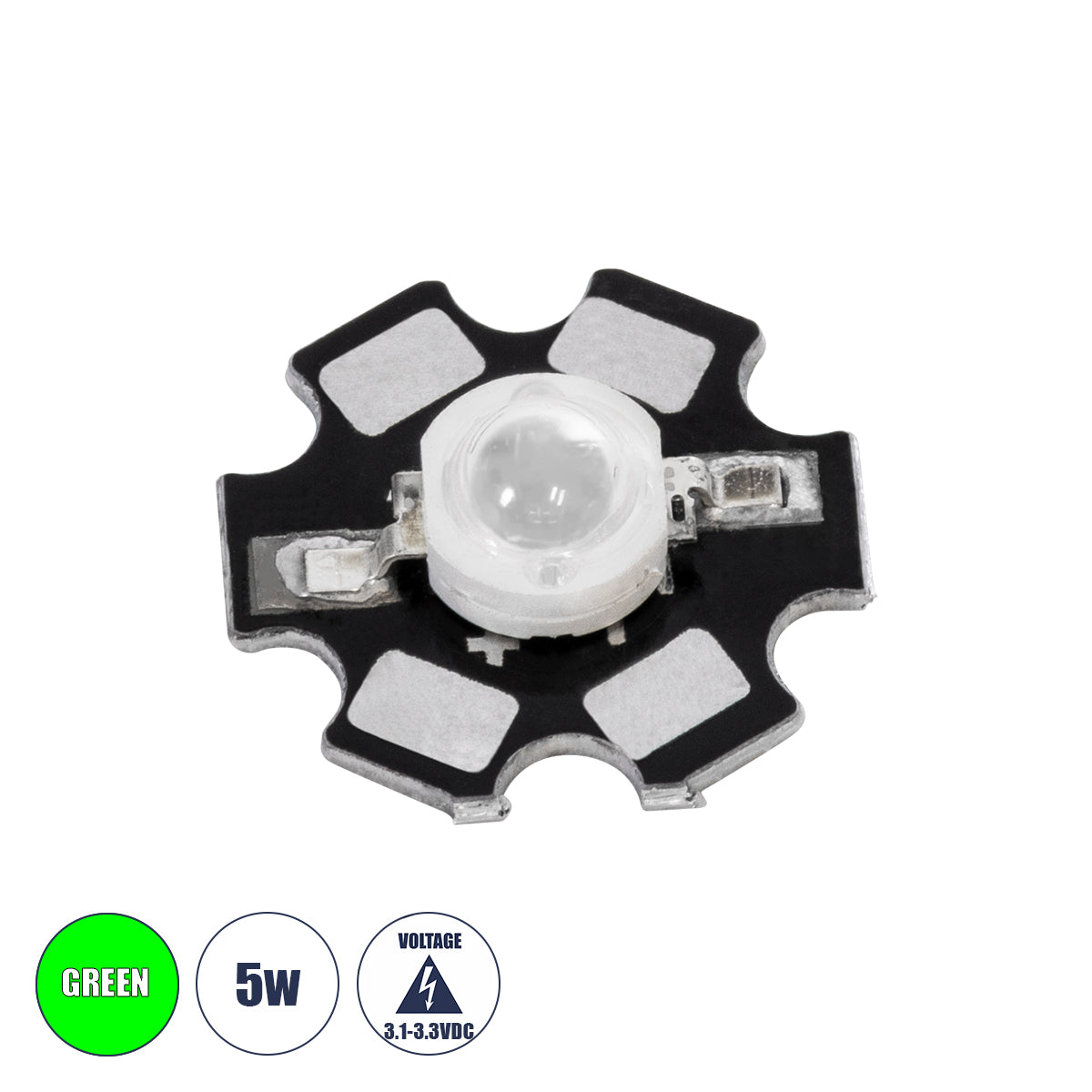 GloboStar® 73751 High Power Star LED - Υψηλής Ισχύος Star LED 5W DC 3.2V Πράσινο Φ2 x Υ0.6cm - 2 Χρόνια Εγγύηση - ledmania.gr