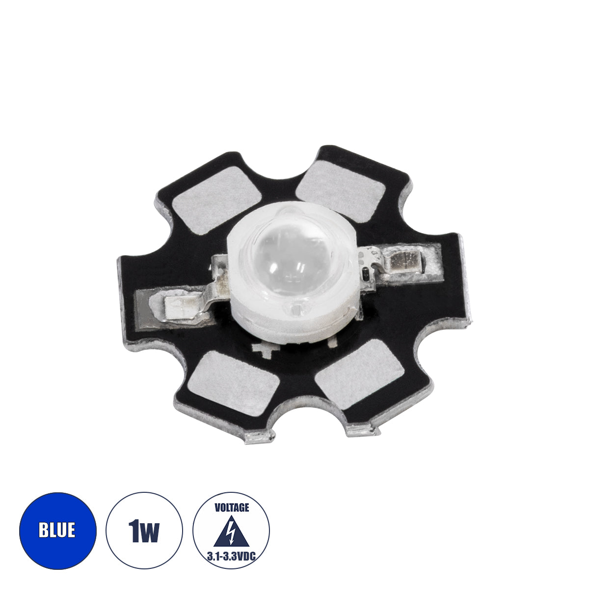 GloboStar® 73752 High Power Star LED - Υψηλής Ισχύος Star LED 1W DC 3.2V Μπλε Φ2 x Υ0.6cm - 2 Χρόνια Εγγύηση - ledmania.gr