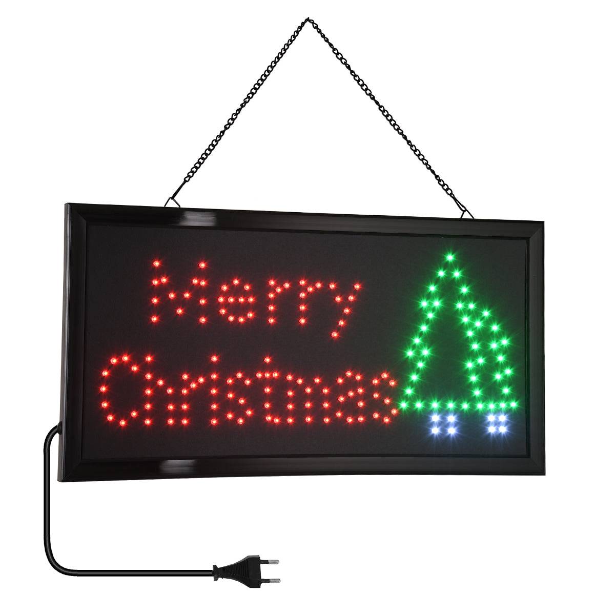 GloboStar® 75694 Φωτιστικό Ταμπέλα LED Σήμανσης MERRY CHRISTMAS WITH TREE με Πρίζα AC 230V Μ48xΠ25xΥ2cm - ledmania.gr