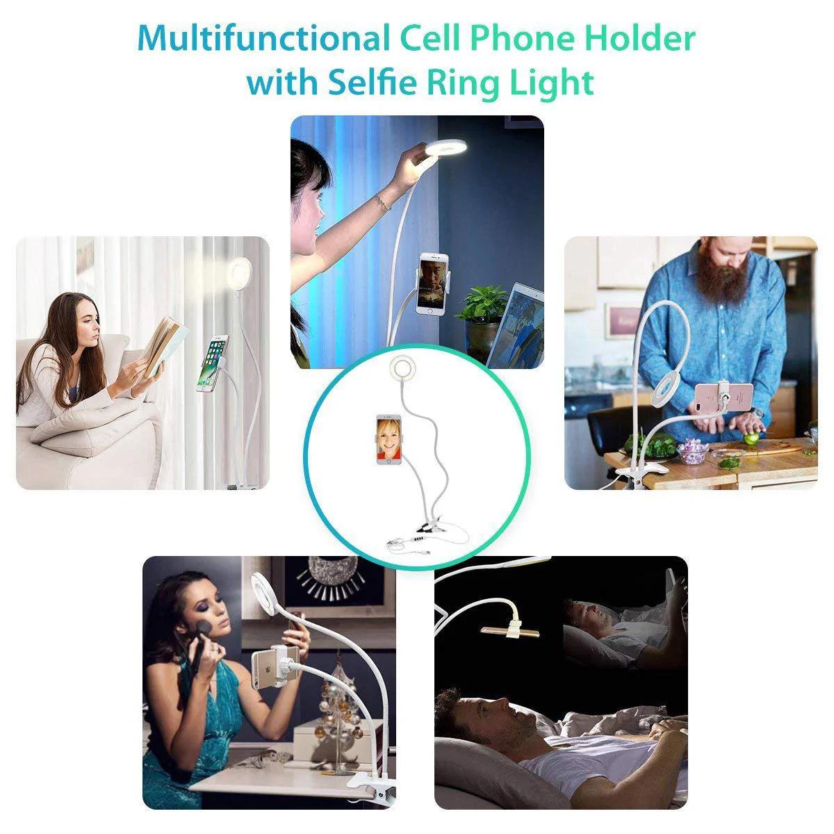 GloboStar® 75808 Professional Digital Ring Light Φ9cm LED SMD 10W 1000lm 180° DC 5V με Καλώδιο Τροφοδοσίας USB - Ενσωματωμένο Χειριστήριο Εναλλαγής Χρωμάτων & 1 Βάση Τηλεφώνου - CCT Θερμό Λευκό 3000K - Φυσικό Λευκό 4500K - Ψυχρό Λευκό 6000K Dimmable Λευκό - ledmania.gr