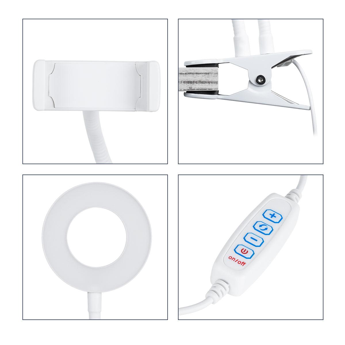 GloboStar® 75808 Professional Digital Ring Light Φ9cm LED SMD 10W 1000lm 180° DC 5V με Καλώδιο Τροφοδοσίας USB - Ενσωματωμένο Χειριστήριο Εναλλαγής Χρωμάτων & 1 Βάση Τηλεφώνου - CCT Θερμό Λευκό 3000K - Φυσικό Λευκό 4500K - Ψυχρό Λευκό 6000K Dimmable Λευκό - ledmania.gr