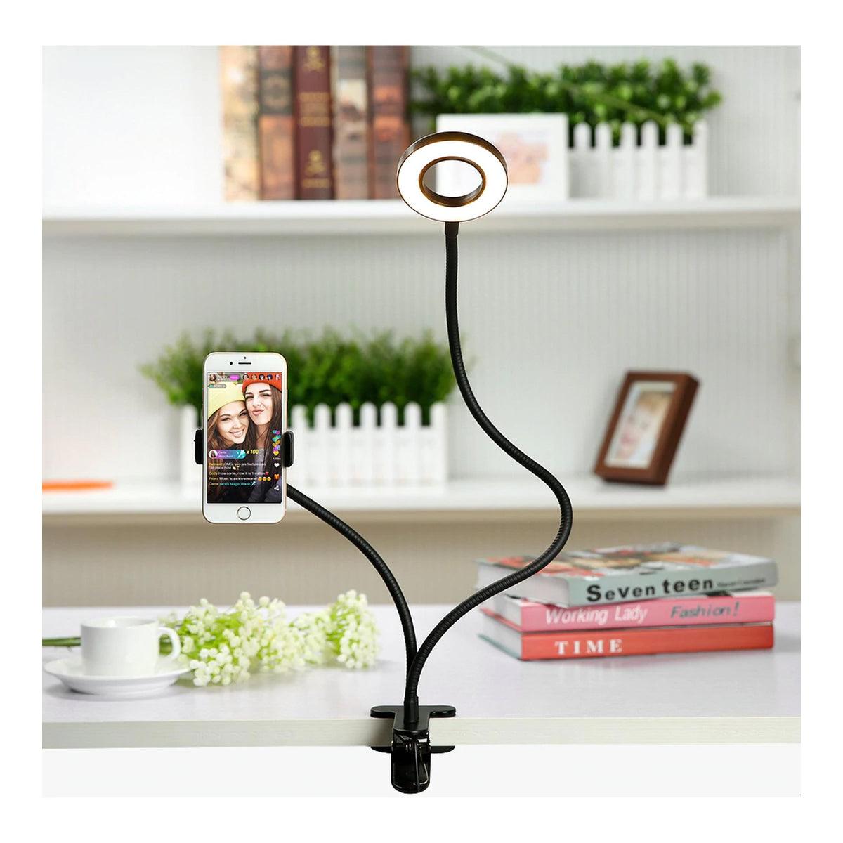 GloboStar® 75809 Professional Digital Ring Light Φ9cm LED SMD 10W 1000lm 180° DC 5V με Καλώδιο Τροφοδοσίας USB - Ενσωματωμένο Χειριστήριο Εναλλαγής Χρωμάτων & 1 Βάση Τηλεφώνου - CCT Θερμό Λευκό 3000K - Φυσικό Λευκό 4500K - Ψυχρό Λευκό 6000K Dimmable Μαύρο - ledmania.gr