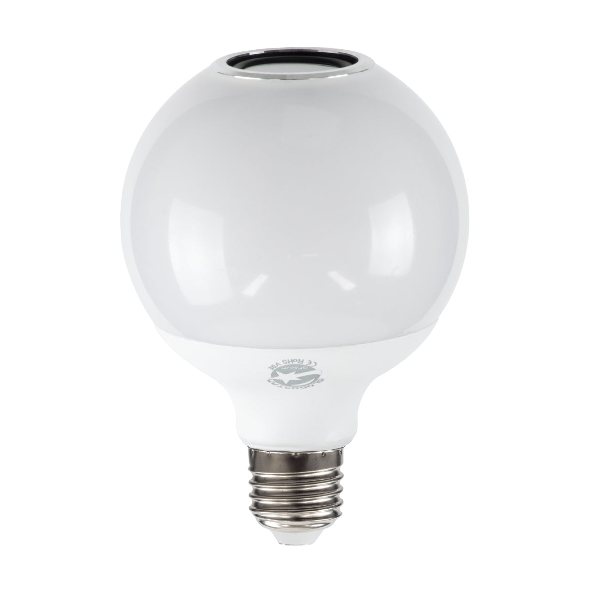 GloboStar® 76072 Λάμπα LED E27 G95 Γλόμπος 12W 780lm 260° με Ενσωματωμένο Bluetooth Ηχείο 3W AC 220-240V IP20 Φ9.5 x Υ13.5cm - Εναλλαγή Φωτισμού μέσω Τηλεχειριστηρίου & Μέσω Smart Home Εφαρμογής HappyLighting APP - Πολύχρωμο RGBW - ledmania.gr