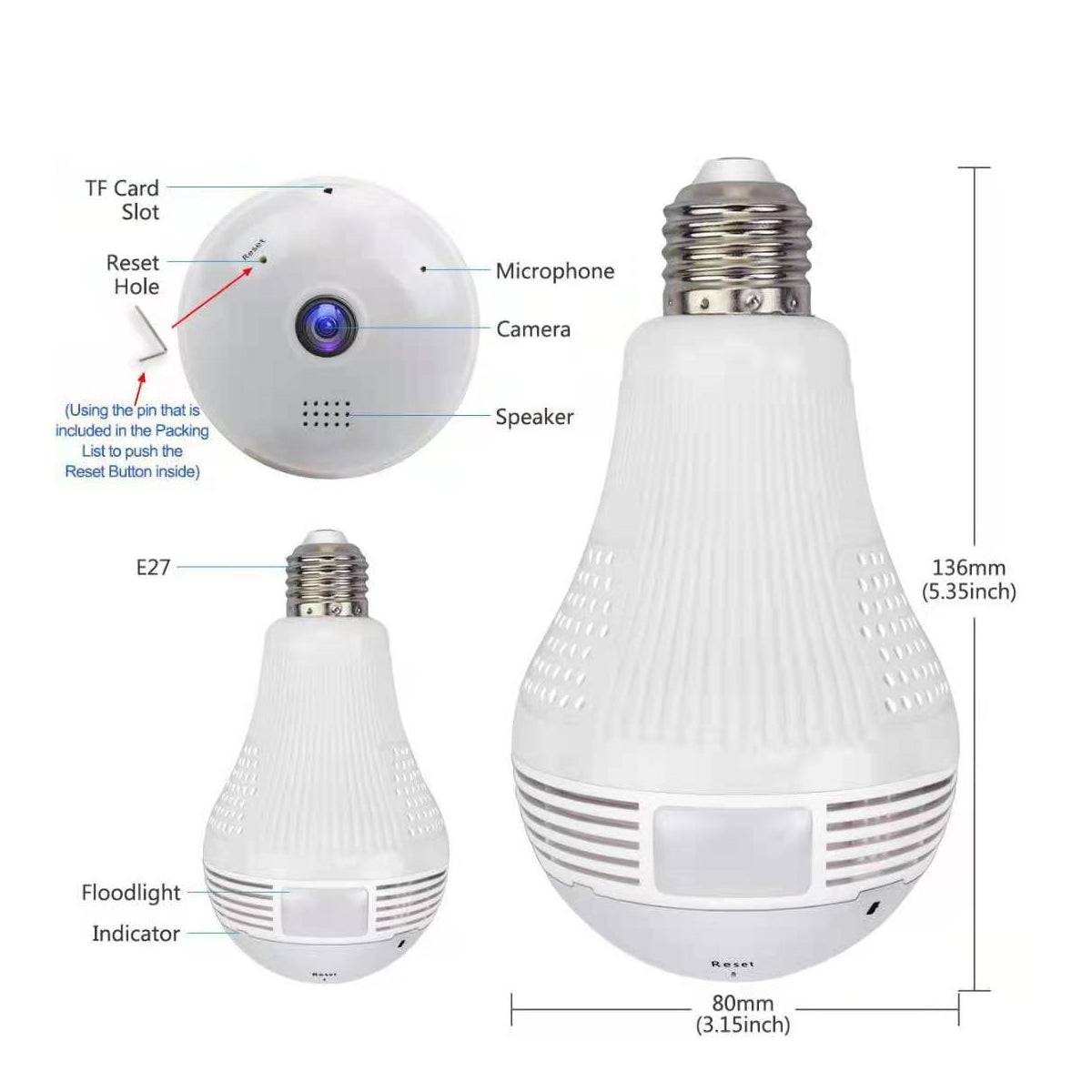GloboStar® 76073 WIFI 2.4G IP CAMERA 2.0MP 1080P - Έξυπνη Κρυφή IP Κάμερα WiFi 1080P Fish Eye 360° 3W LED σε Σχήμα Λάμπας με Ντουί και Βάση E27 Smart Home - ledmania.gr