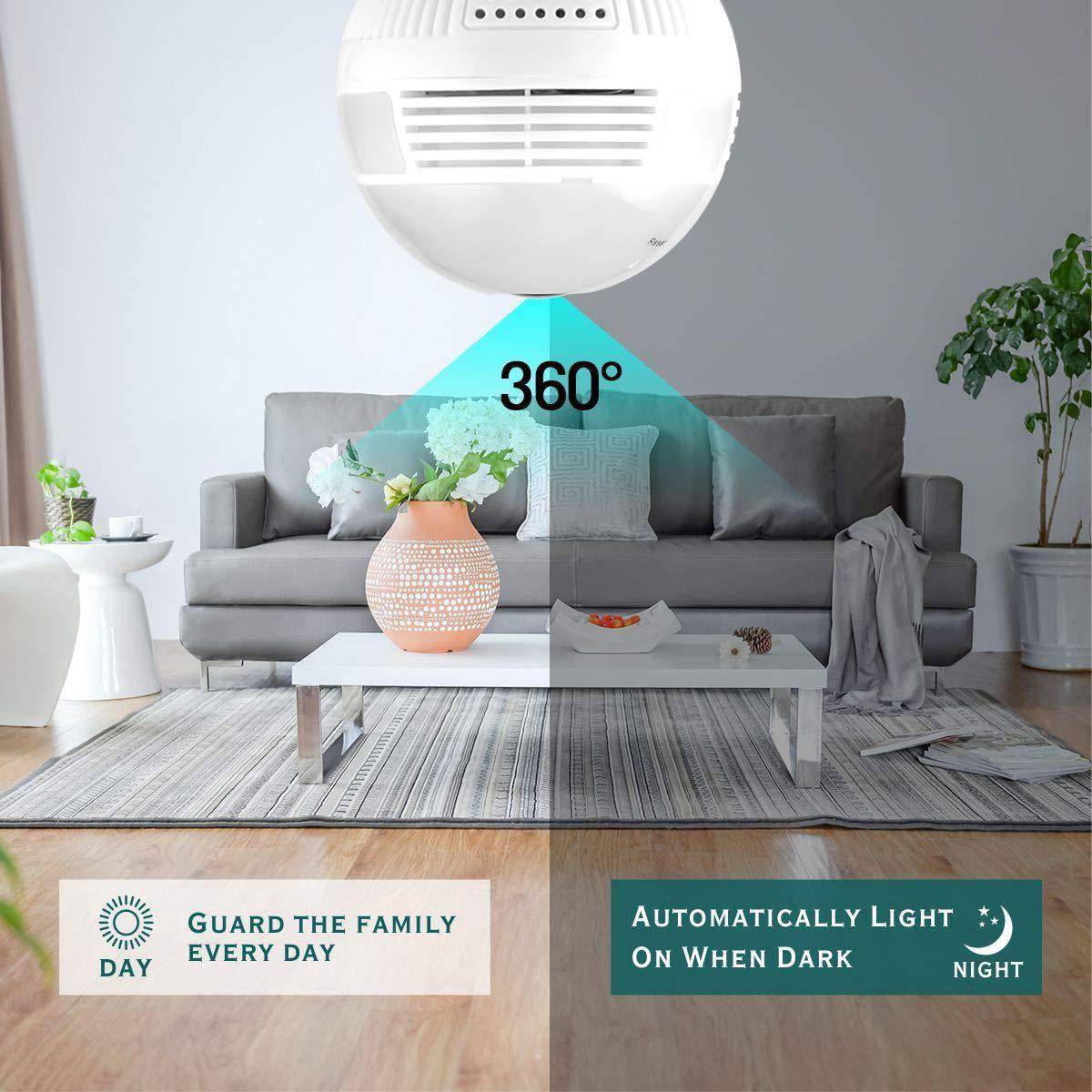 GloboStar® 76073 WIFI 2.4G IP CAMERA 2.0MP 1080P - Έξυπνη Κρυφή IP Κάμερα WiFi 1080P Fish Eye 360° 3W LED σε Σχήμα Λάμπας με Ντουί και Βάση E27 Smart Home - ledmania.gr