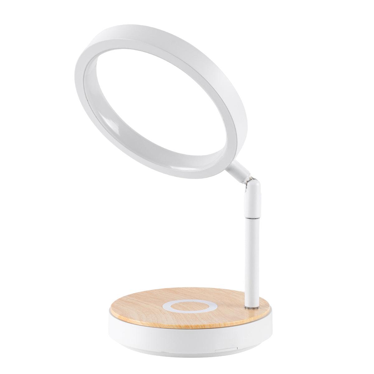 GloboStar® DARIA 76536 Μοντέρνο Επιτραπέζιο Φωτιστικό Πορτατίφ LED 12W 800lm 360° AC 230V - με Ασύρματη Φόρτιση - Wireless Charger - Διακόπτη Αφής με 3 Εντάσεις Φωτισμού Φυσικό Λευκό 4500K Dimmable - Φ16 x Υ33 - Μπεζ Ξύλο - Λευκό - ledmania.gr