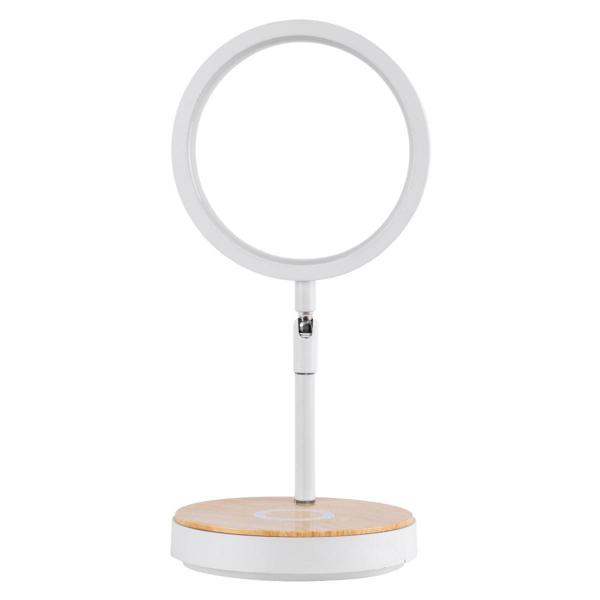 GloboStar® DARIA 76536 Μοντέρνο Επιτραπέζιο Φωτιστικό Πορτατίφ LED 12W 800lm 360° AC 230V - με Ασύρματη Φόρτιση - Wireless Charger - Διακόπτη Αφής με 3 Εντάσεις Φωτισμού Φυσικό Λευκό 4500K Dimmable - Φ16 x Υ33 - Μπεζ Ξύλο - Λευκό - ledmania.gr