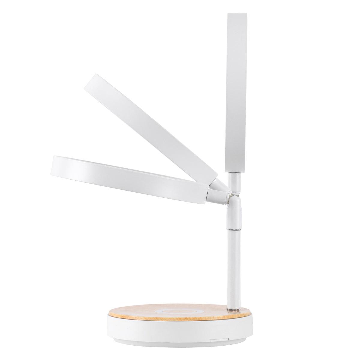 GloboStar® DARIA 76536 Μοντέρνο Επιτραπέζιο Φωτιστικό Πορτατίφ LED 12W 800lm 360° AC 230V - με Ασύρματη Φόρτιση - Wireless Charger - Διακόπτη Αφής με 3 Εντάσεις Φωτισμού Φυσικό Λευκό 4500K Dimmable - Φ16 x Υ33 - Μπεζ Ξύλο - Λευκό - ledmania.gr