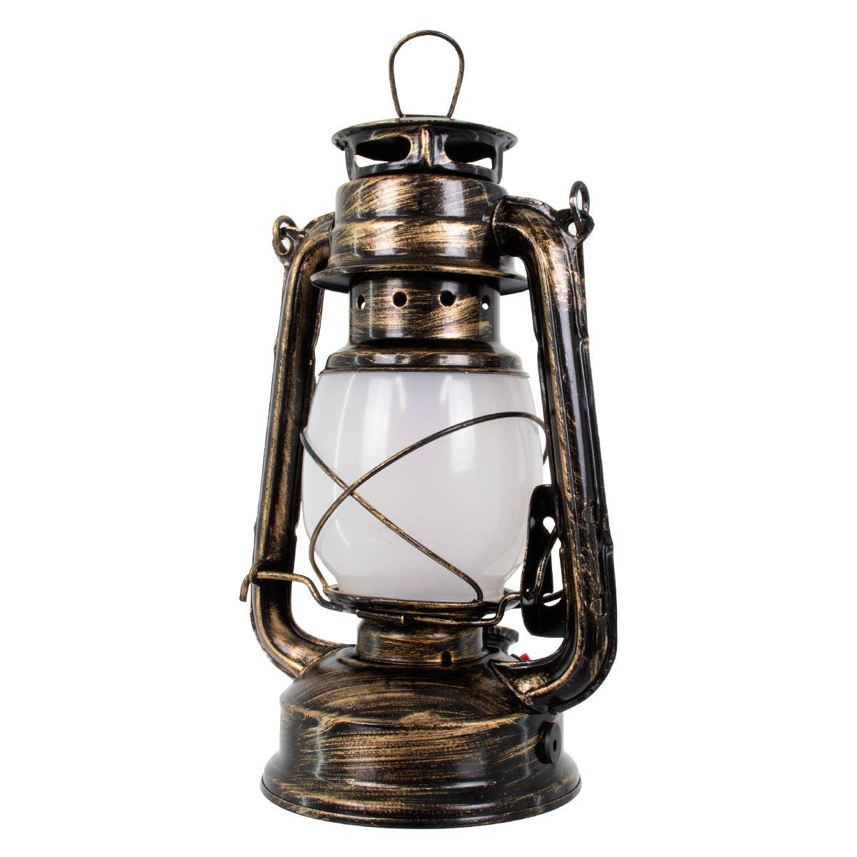 GloboStar® 76547 Vintage Επιτραπέζιο Διακοσμητικό Φωτιστικό LED Retro Μπρούτζινο Φαναράκι Flame Effect 10W 500lm Επαναφορτιζόμενο με Διακόπτη On/Off & Καλώδιο Πρίζα Σούκο - Μπαταρίας 2x18650 4000Mah (Περιλαμβάνονται) Ultra Θερμό Λευκό 1800K - ledmania.gr