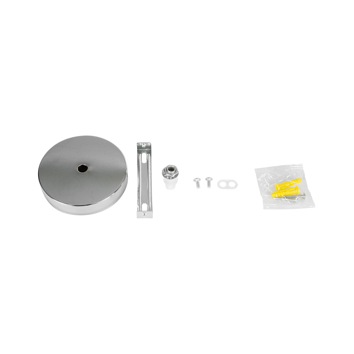 GloboStar® DIY 77502 Επιτοίχια Στρογγυλή Ροζέτα - Βάση για 1 Κρεμαστό Φωτιστικό - Φ10 x Υ2cm - Χρώμιο / Νίκελ - Μεταλλικό - 5 Χρόνια Εγγύηση - ledmania.gr