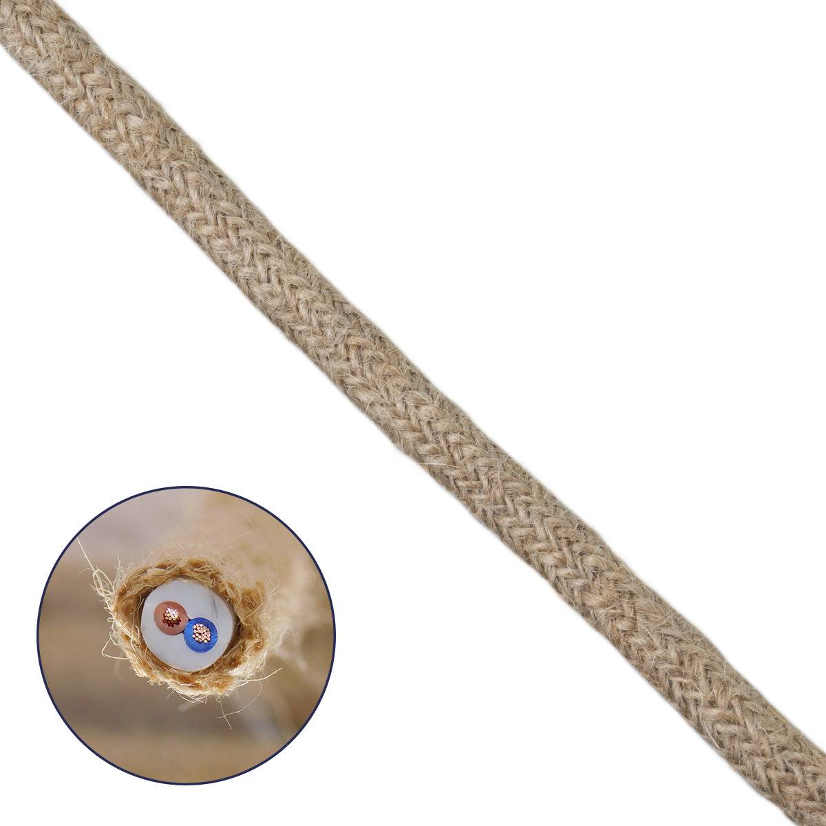 GloboStar® 77640 Εύκαμπτο Σχοινί Τριχιά Πλεκτό 1m Διαμέτρου 7mm Μπεζ με Εσωτερικό Καλώδιο Διατομής 2x0.75mm - ledmania.gr