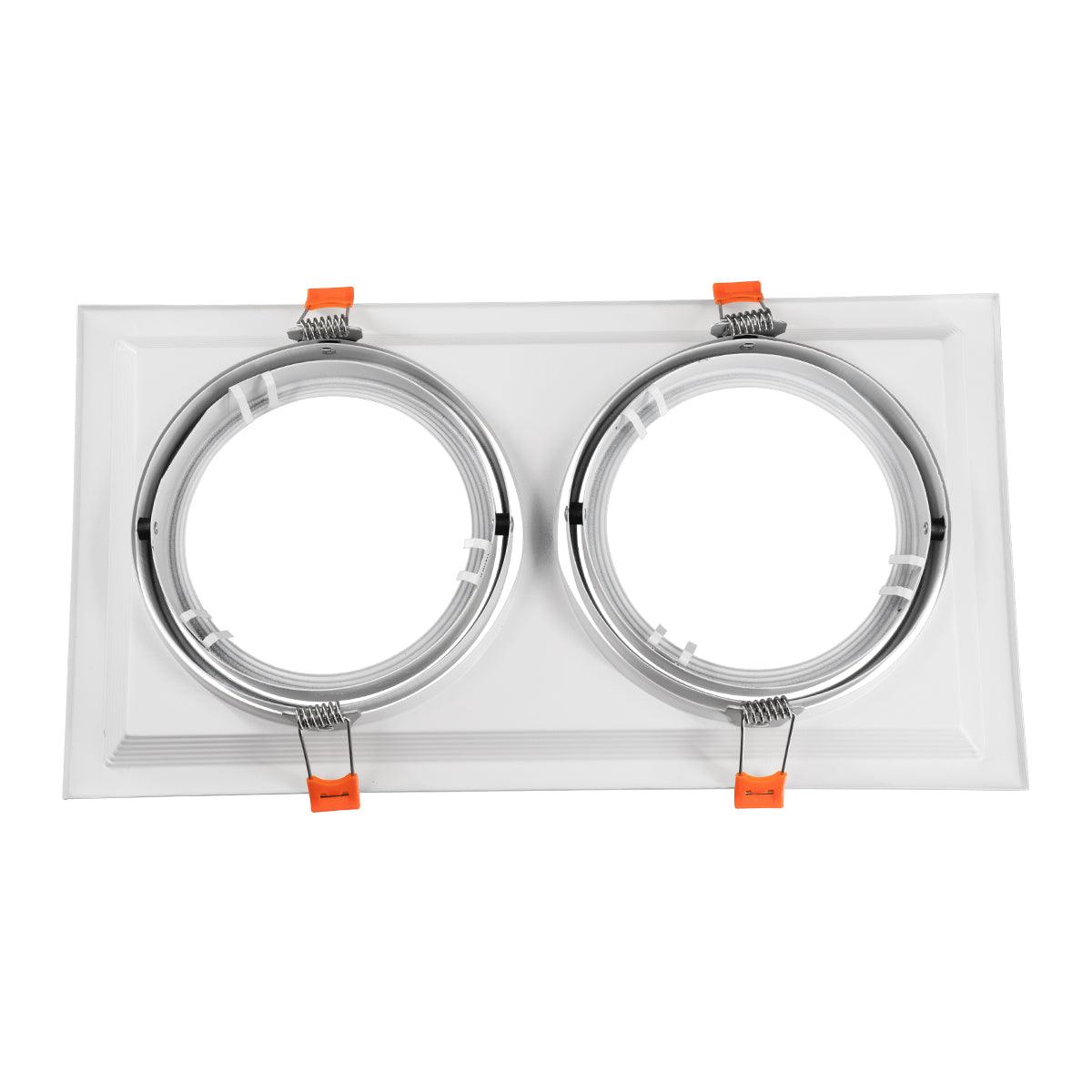 GloboStar® 77854 Χωνευτή Τετράγωνη Διπλή Βάση για Spot AR111 Λευκή Κινούμενη σε 2 Άξονες M33.5 x Π17.5 x Y5.5cm - ledmania.gr