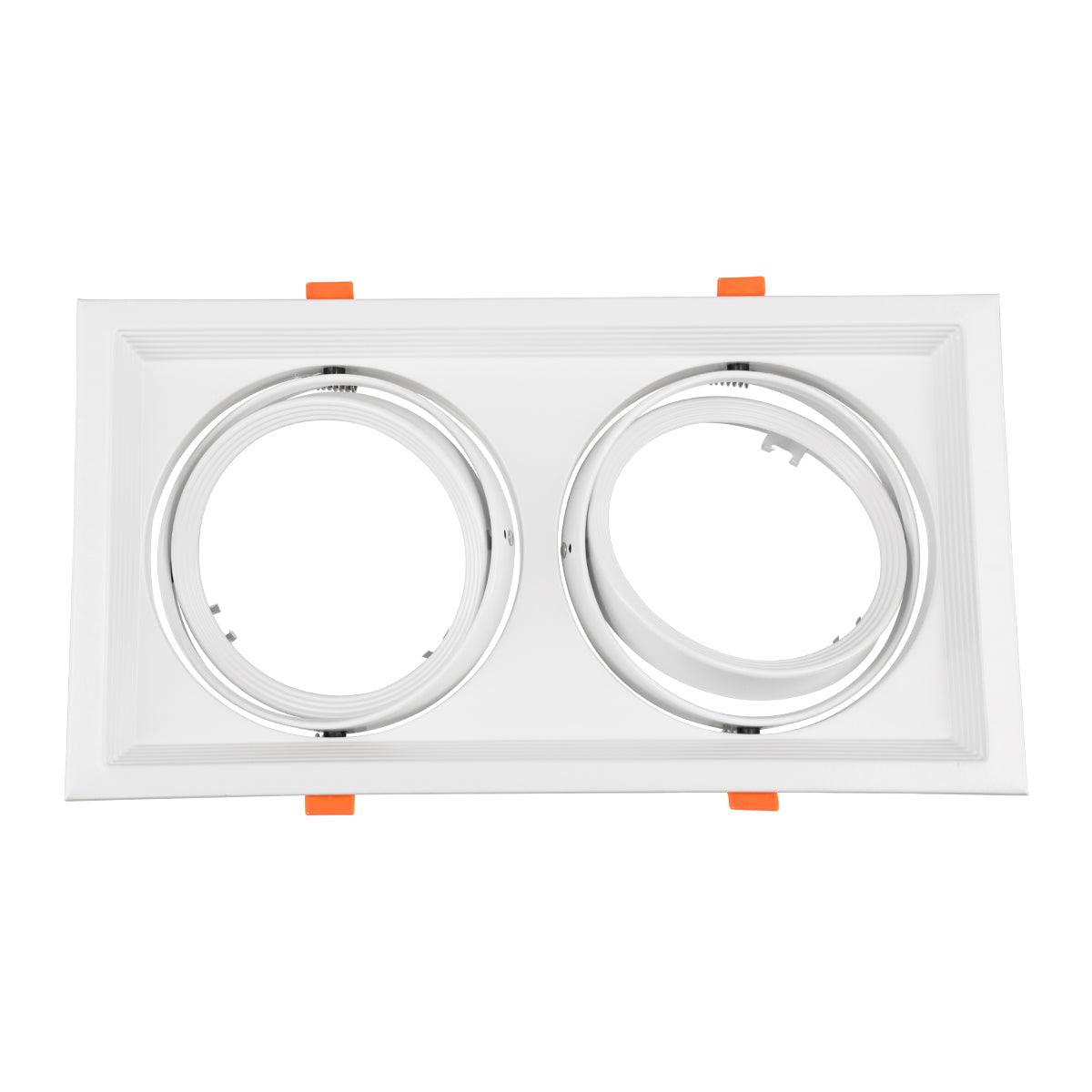 GloboStar® 77854 Χωνευτή Τετράγωνη Διπλή Βάση για Spot AR111 Λευκή Κινούμενη σε 2 Άξονες M33.5 x Π17.5 x Y5.5cm - ledmania.gr