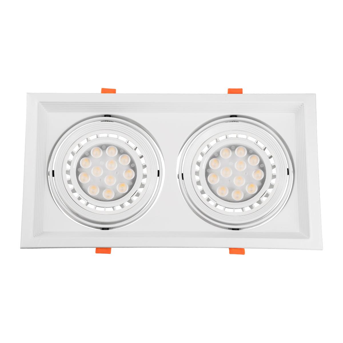 GloboStar® 77854 Χωνευτή Τετράγωνη Διπλή Βάση για Spot AR111 Λευκή Κινούμενη σε 2 Άξονες M33.5 x Π17.5 x Y5.5cm - ledmania.gr