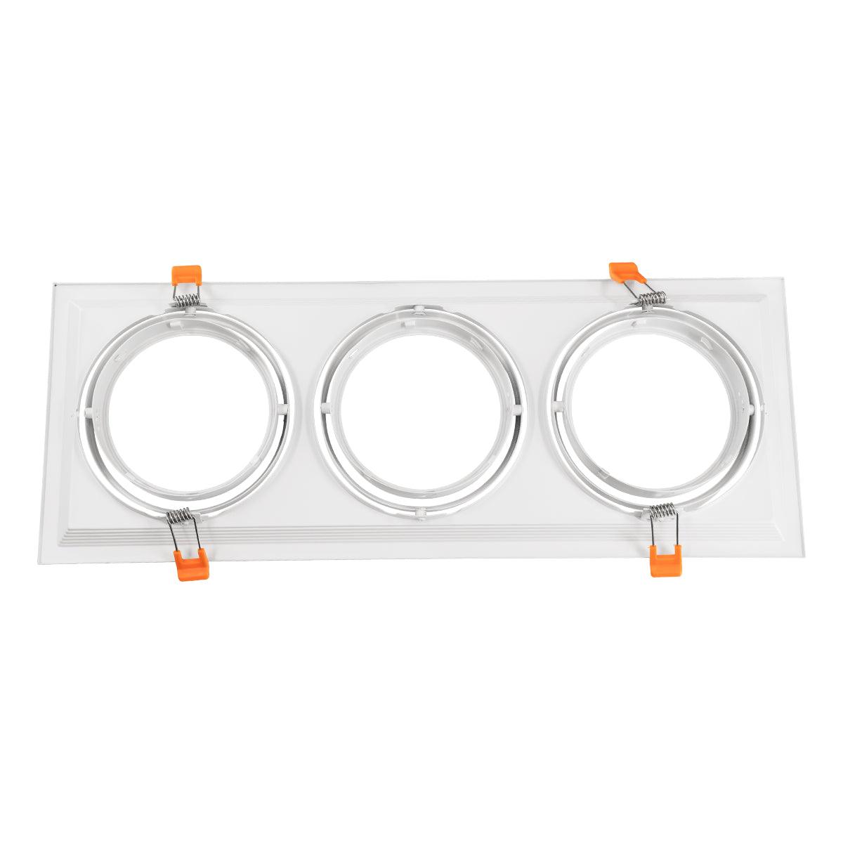 GloboStar® 77856 Χωνευτή Τετράγωνη Τριπλή Βάση για Spot AR111 Λευκή Κινούμενη σε 2 Άξονες M48.7 x Π18.7 x Y5.5cm - ledmania.gr