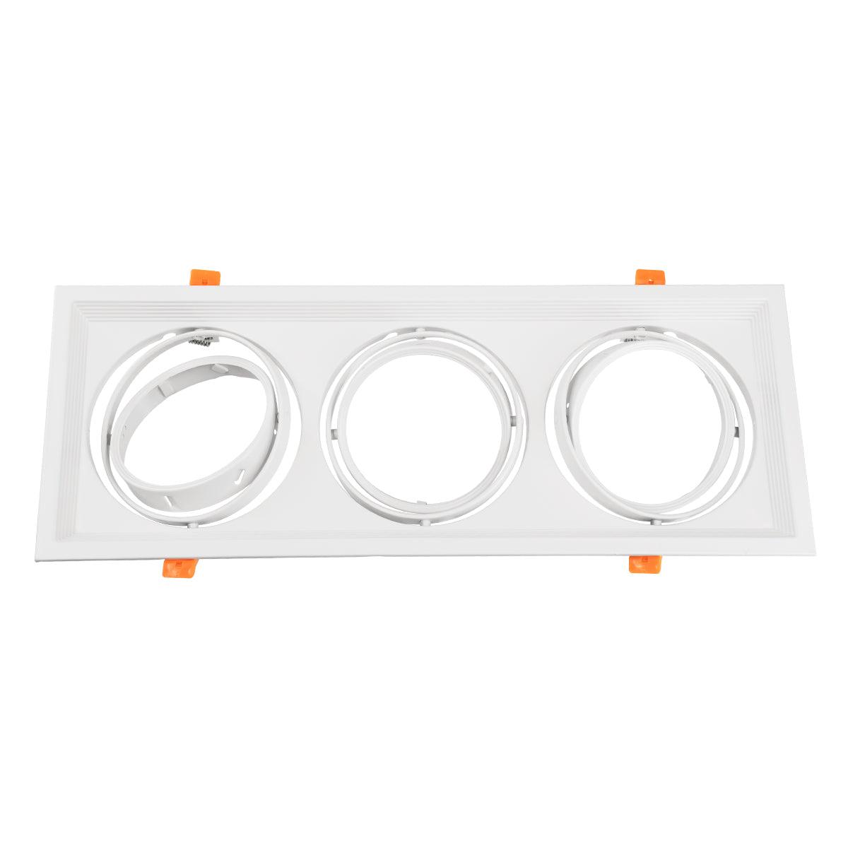 GloboStar® 77856 Χωνευτή Τετράγωνη Τριπλή Βάση για Spot AR111 Λευκή Κινούμενη σε 2 Άξονες M48.7 x Π18.7 x Y5.5cm - ledmania.gr