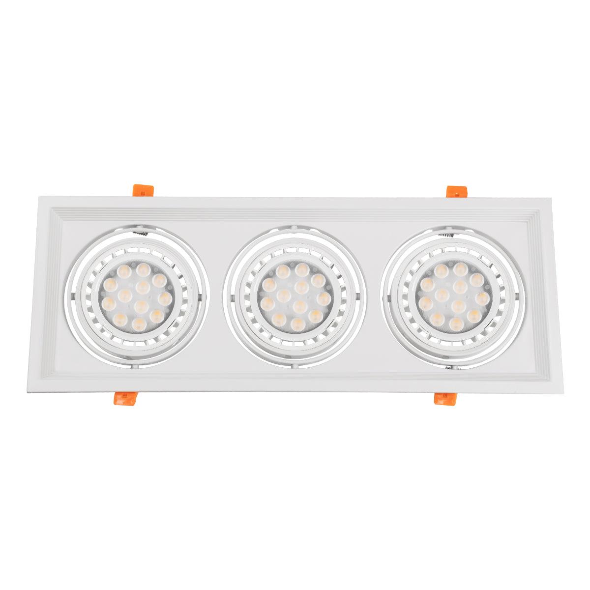 GloboStar® 77856 Χωνευτή Τετράγωνη Τριπλή Βάση για Spot AR111 Λευκή Κινούμενη σε 2 Άξονες M48.7 x Π18.7 x Y5.5cm - ledmania.gr