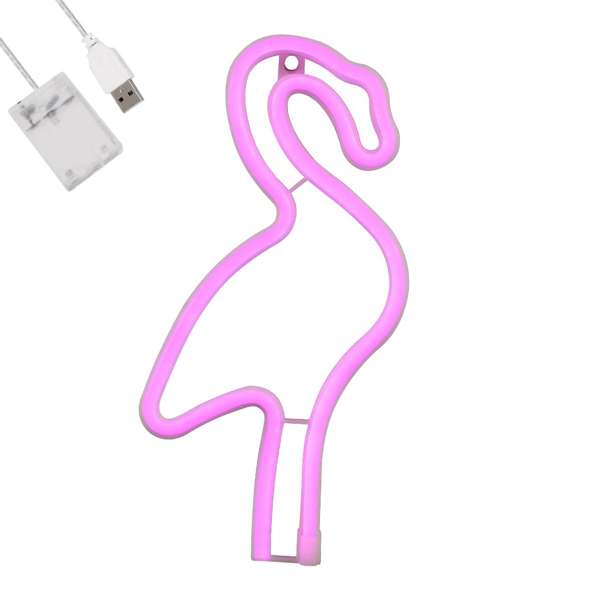GloboStar® 78573 Φωτιστικό Ταμπέλα Φωτεινή Επιγραφή NEON LED Σήμανσης FLAMINGO 5W με Καλώδιο Τροφοδοσίας USB - Μπαταρίας 3xAAA (Δεν Περιλαμβάνονται) - Ροζ - ledmania.gr