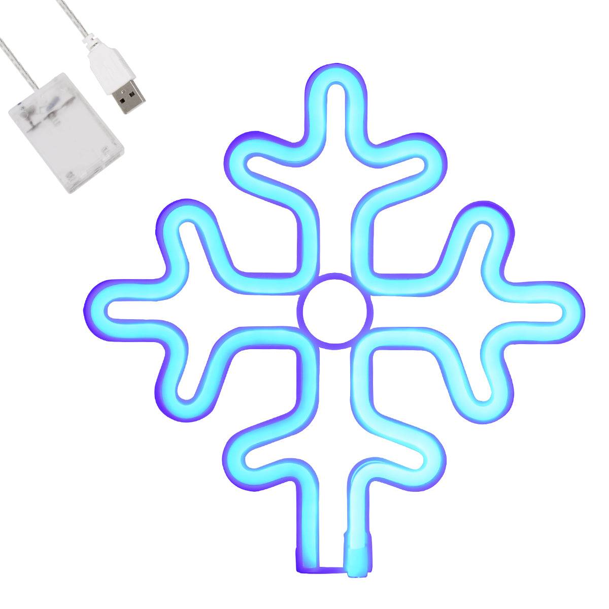 GloboStar® 78580 Φωτιστικό Ταμπέλα Φωτεινή Επιγραφή NEON LED Σήμανσης SNOWFLAKE 5W με Καλώδιο Τροφοδοσίας USB - Μπαταρίας 3xAAA (Δεν Περιλαμβάνονται) - Γαλάζιο - ledmania.gr
