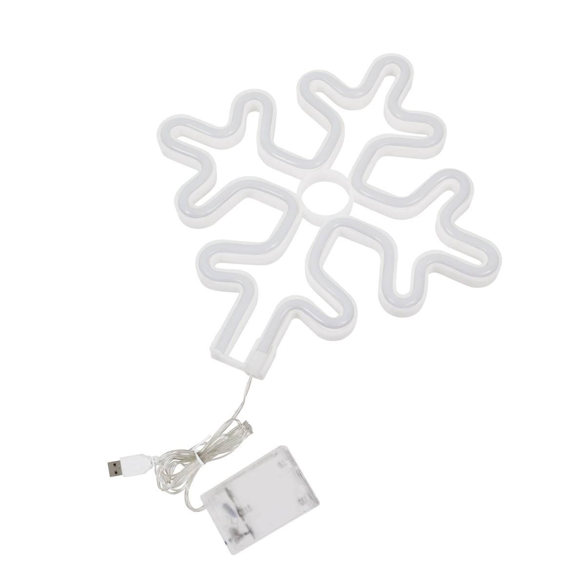 GloboStar® 78582 Φωτιστικό Ταμπέλα Φωτεινή Επιγραφή NEON LED Σήμανσης SNOWFLAKE 5W με Καλώδιο Τροφοδοσίας USB - Μπαταρίας 3xAAA (Δεν Περιλαμβάνονται) - Θερμό Λευκό 2700K - ledmania.gr
