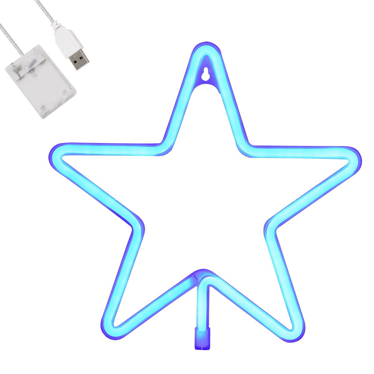 GloboStar® 78583 Φωτιστικό Ταμπέλα Φωτεινή Επιγραφή NEON LED Σήμανσης STAR 5W με Καλώδιο Τροφοδοσίας USB - Μπαταρίας 3xAAA (Δεν Περιλαμβάνονται) - Γαλάζιο - ledmania.gr