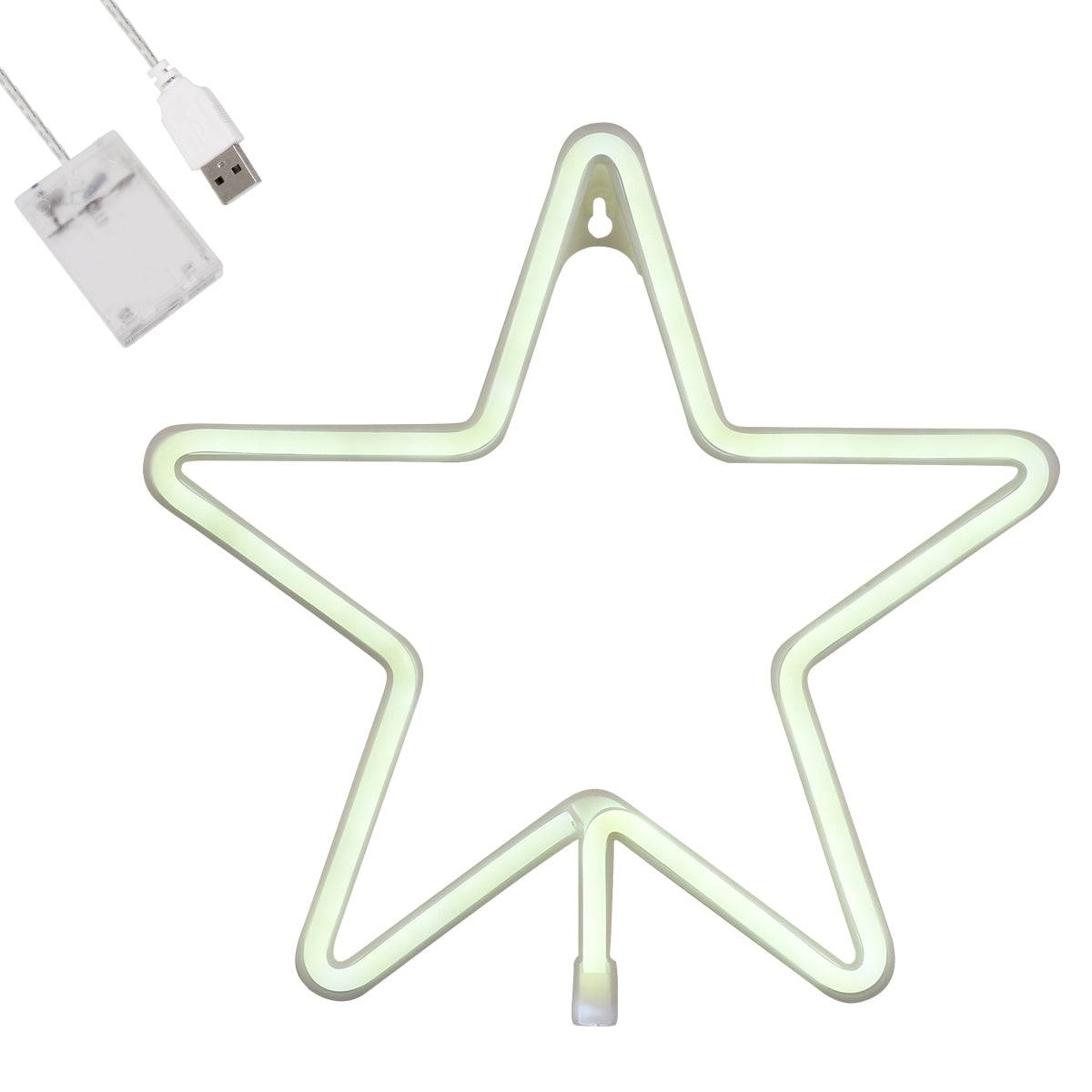GloboStar® 78584 Φωτιστικό Ταμπέλα Φωτεινή Επιγραφή NEON LED Σήμανσης STAR 5W με Καλώδιο Τροφοδοσίας USB - Μπαταρίας 3xAAA (Δεν Περιλαμβάνονται) - Ψυχρό Λευκό 6000K - ledmania.gr