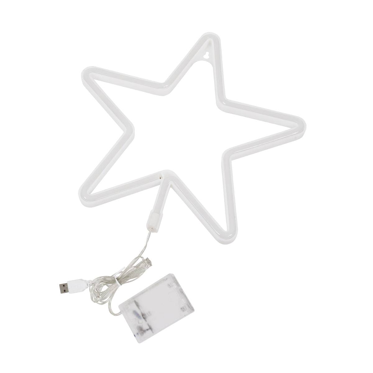 GloboStar® 78584 Φωτιστικό Ταμπέλα Φωτεινή Επιγραφή NEON LED Σήμανσης STAR 5W με Καλώδιο Τροφοδοσίας USB - Μπαταρίας 3xAAA (Δεν Περιλαμβάνονται) - Ψυχρό Λευκό 6000K - ledmania.gr