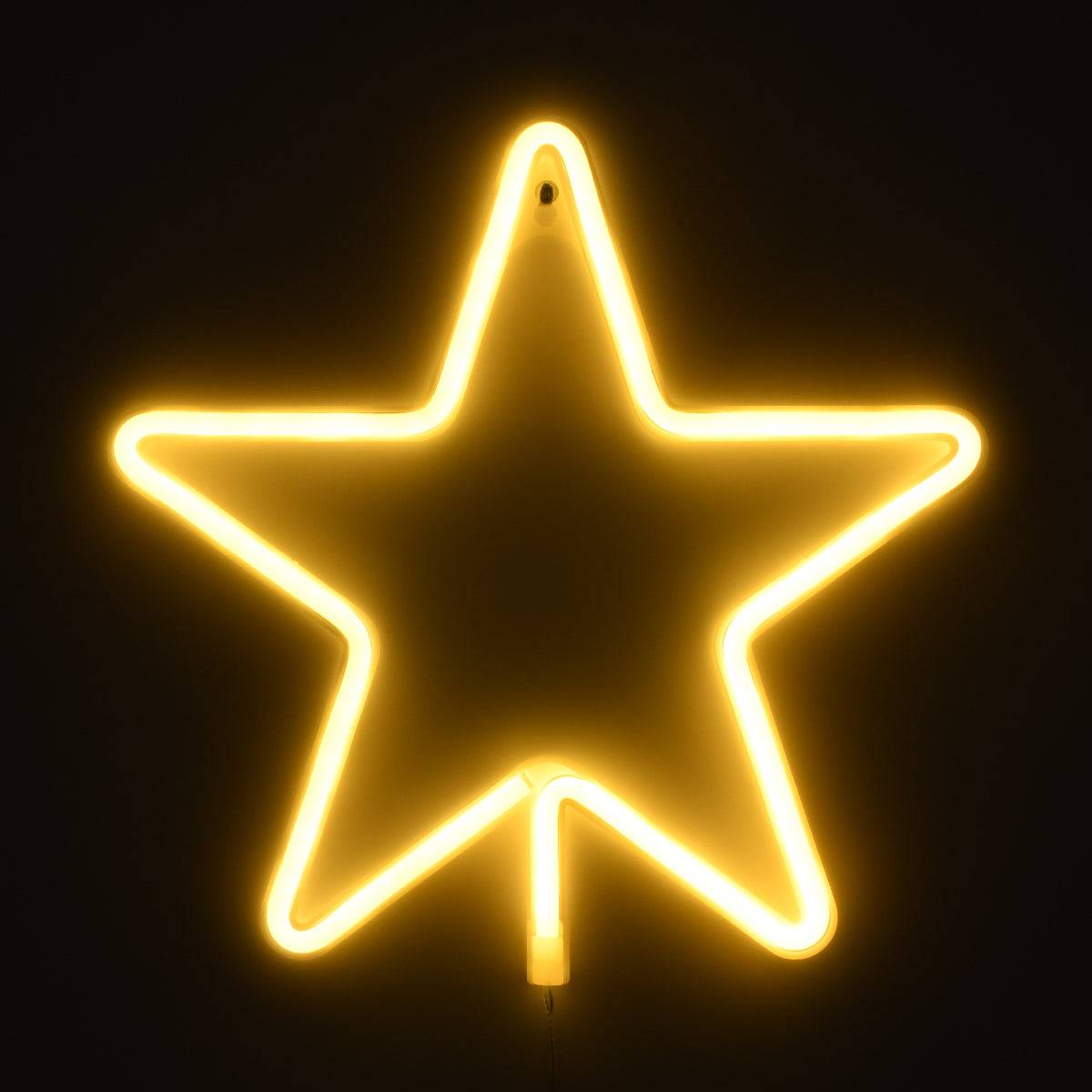 GloboStar® 78585 Φωτιστικό Ταμπέλα Φωτεινή Επιγραφή NEON LED Σήμανσης STAR 5W με Καλώδιο Τροφοδοσίας USB - Μπαταρίας 3xAAA (Δεν Περιλαμβάνονται) - Θερμό Λευκό 2700K - ledmania.gr