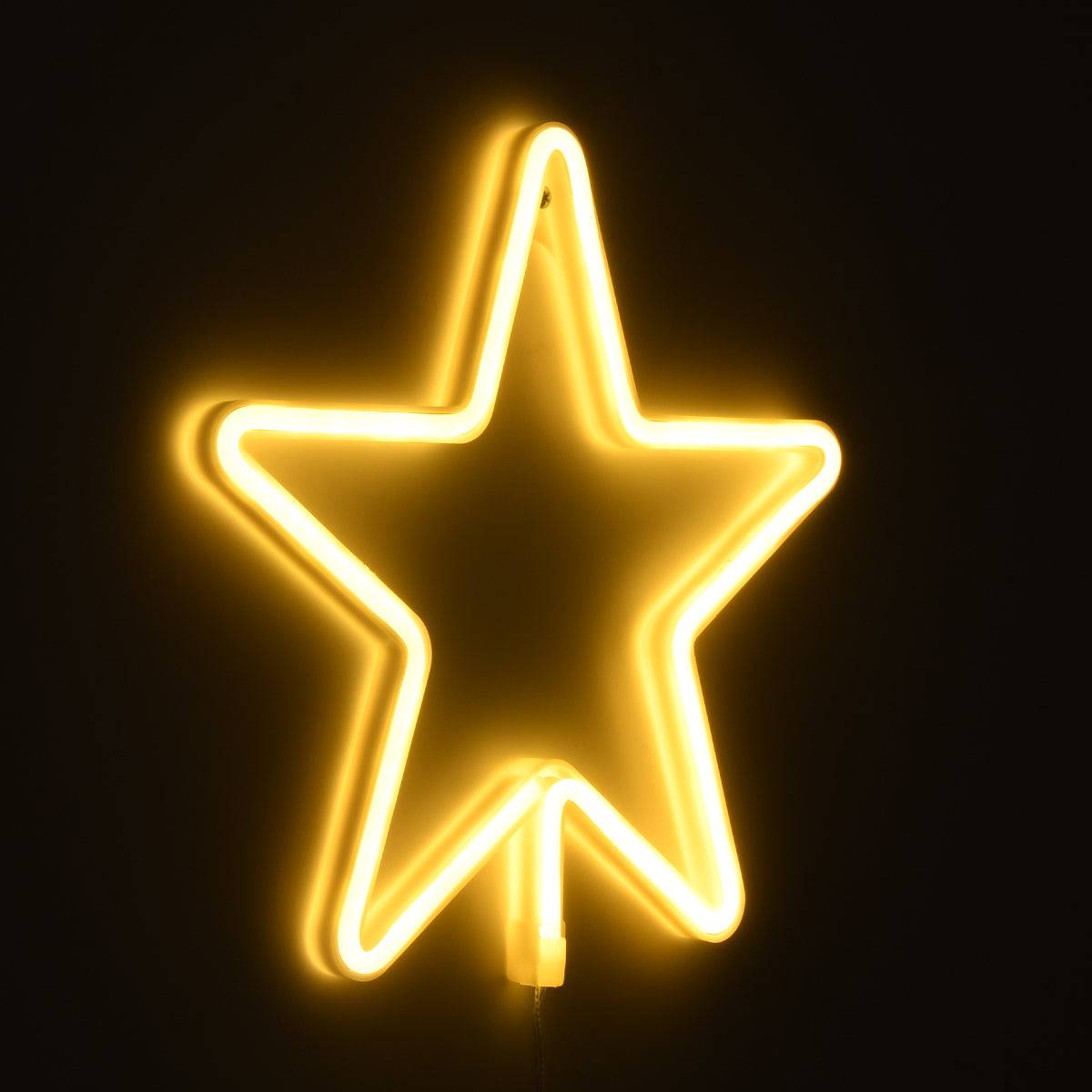 GloboStar® 78585 Φωτιστικό Ταμπέλα Φωτεινή Επιγραφή NEON LED Σήμανσης STAR 5W με Καλώδιο Τροφοδοσίας USB - Μπαταρίας 3xAAA (Δεν Περιλαμβάνονται) - Θερμό Λευκό 2700K - ledmania.gr