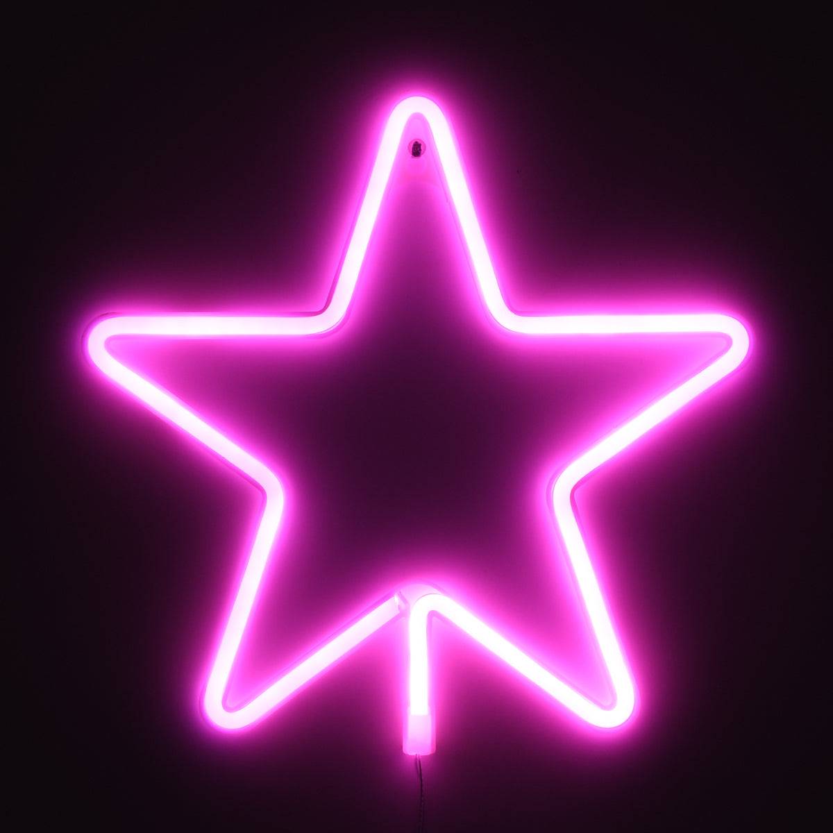 GloboStar® 78586 Φωτιστικό Ταμπέλα Φωτεινή Επιγραφή NEON LED Σήμανσης STAR 5W με Καλώδιο Τροφοδοσίας USB - Μπαταρίας 3xAAA (Δεν Περιλαμβάνονται) - Ροζ - ledmania.gr