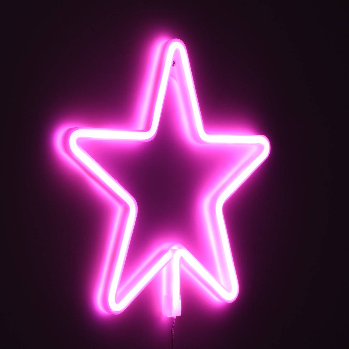 GloboStar® 78586 Φωτιστικό Ταμπέλα Φωτεινή Επιγραφή NEON LED Σήμανσης STAR 5W με Καλώδιο Τροφοδοσίας USB - Μπαταρίας 3xAAA (Δεν Περιλαμβάνονται) - Ροζ - ledmania.gr