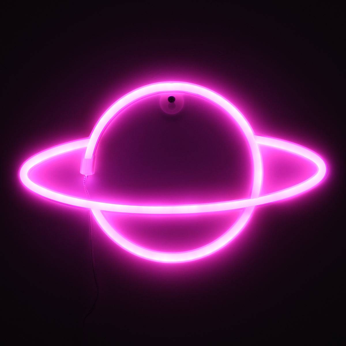 GloboStar® 78588 Φωτιστικό Ταμπέλα Φωτεινή Επιγραφή NEON LED Σήμανσης PLANET SATURN 5W με Καλώδιο Τροφοδοσίας USB - Μπαταρίας 3xAAA (Δεν Περιλαμβάνονται) - Ροζ - ledmania.gr
