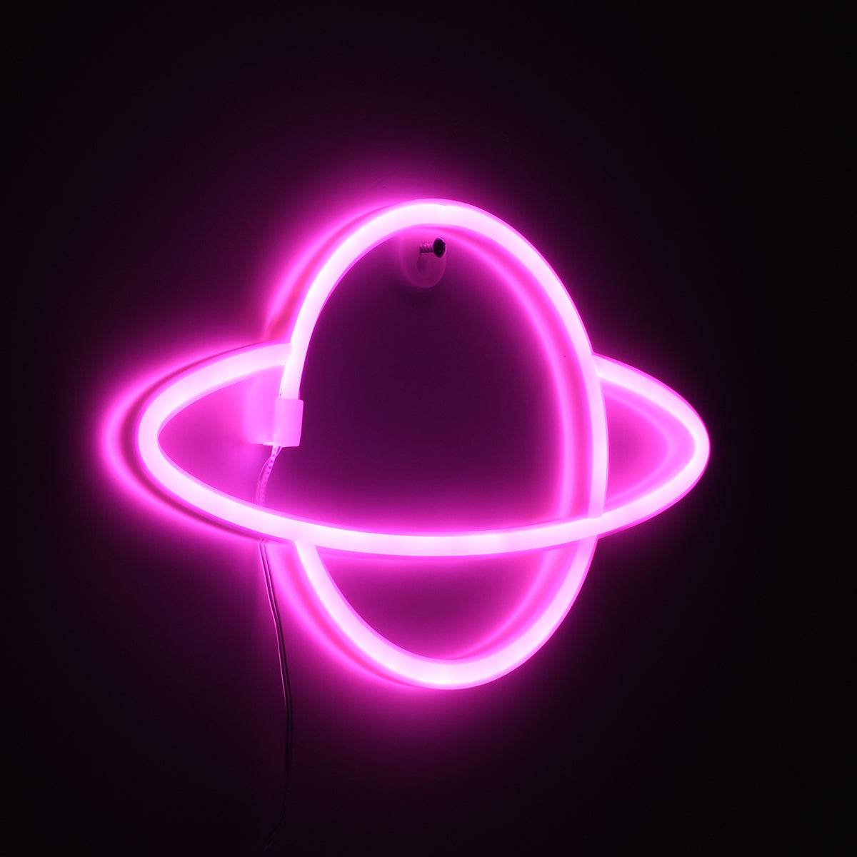 GloboStar® 78588 Φωτιστικό Ταμπέλα Φωτεινή Επιγραφή NEON LED Σήμανσης PLANET SATURN 5W με Καλώδιο Τροφοδοσίας USB - Μπαταρίας 3xAAA (Δεν Περιλαμβάνονται) - Ροζ - ledmania.gr
