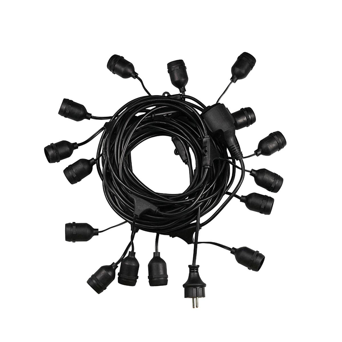 GloboStar® 78982 Καλωδιογιρλάντα PVC 5 Μέτρων με 15 Ντουί E27 με Πρίζα Schuko Επεκτεινόμενη Αδιάβροχη IP65 - ledmania.gr