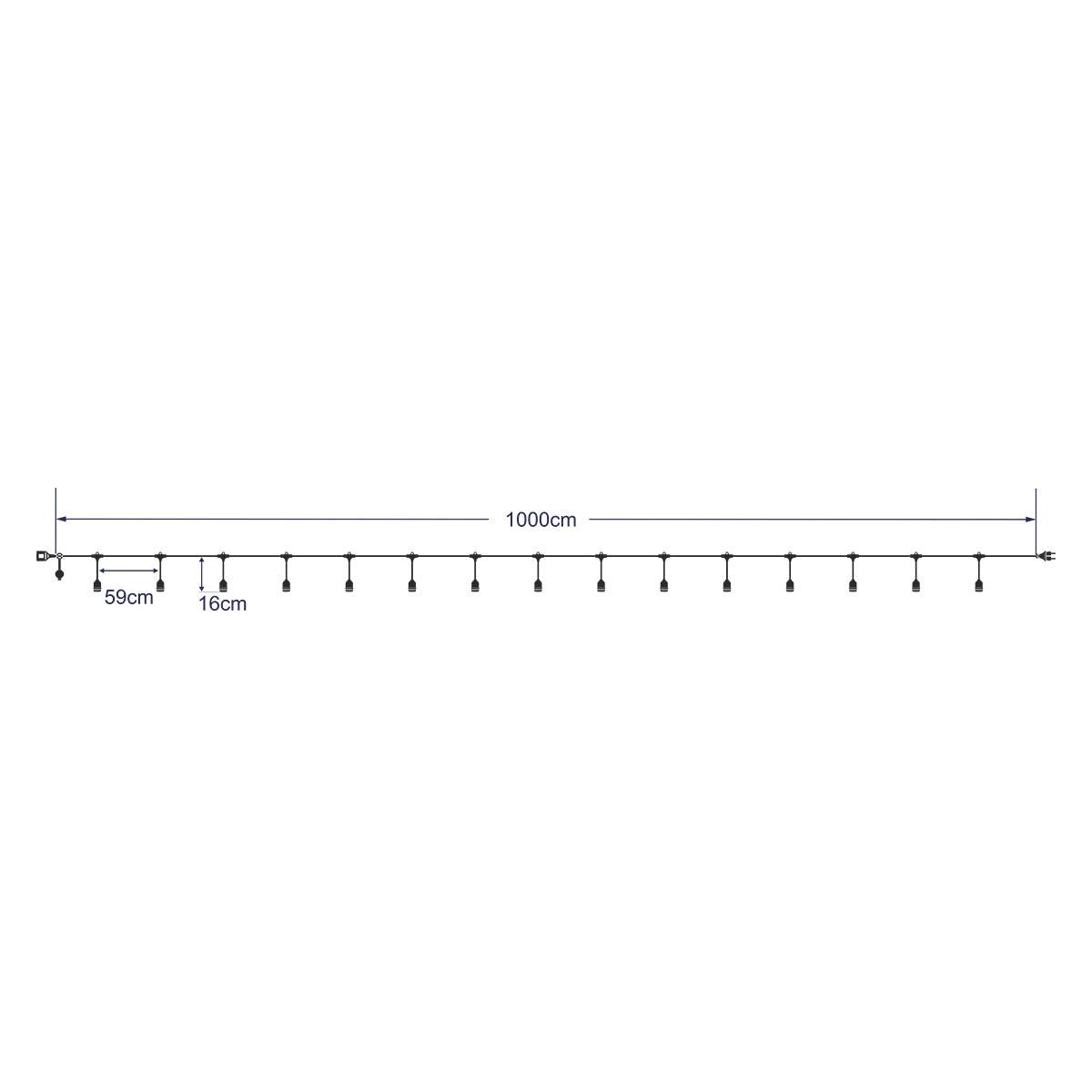 GloboStar® 78983 Καλωδιογιρλάντα PVC 10 Μέτρων με 15 Ντουί E27 με Πρίζα Schuko Επεκτεινόμενη Αδιάβροχη IP65 - ledmania.gr