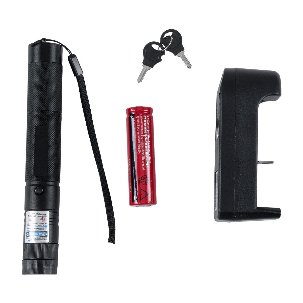 GloboStar® 78998 Φορητό Επαναφορτιζόμενο Laser Pointer 5Mw Class 3 DOT Zoom με Extra Κεφαλή για Dot Effects με Μπαταρία 18650 Li-ion 4800mAh & Φορτιστή - Μπλε 450nm Φ2.2 x Υ15cm - ledmania.gr