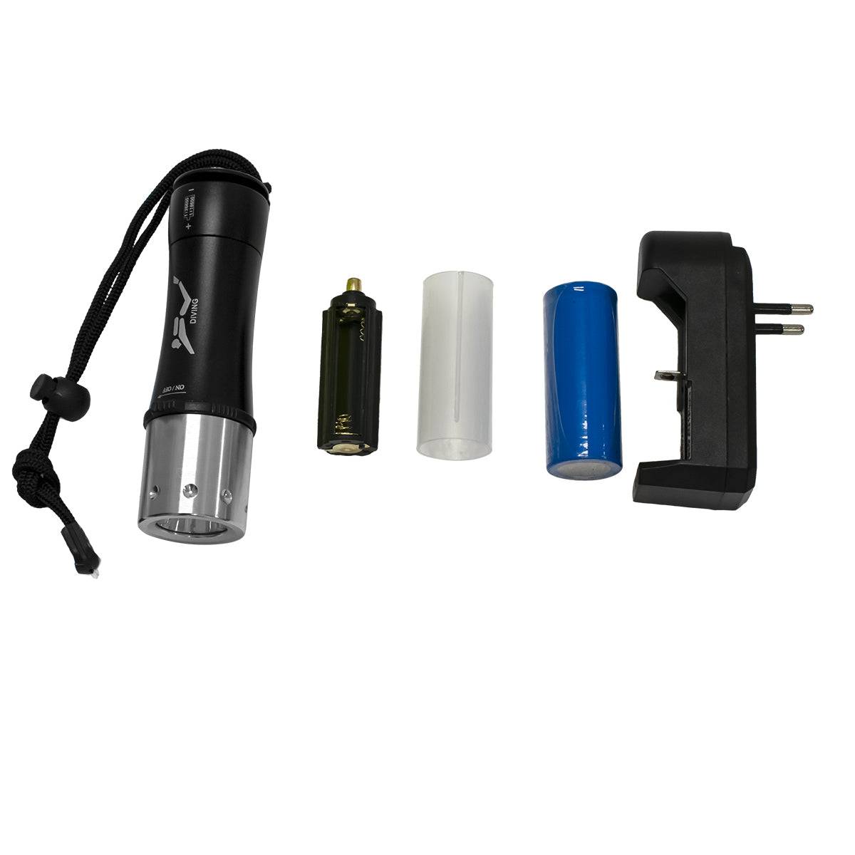GloboStar® 79032 EXTREME Αδιάβροχος Φορητός Επαναφορτιζόμενος Φακός LED CREE XHP50 20W 2000lm & 1 x Μπαταρία 26650 2500mAh Li-ion IP68 Ψυχρό Λευκό 6000K - ledmania.gr