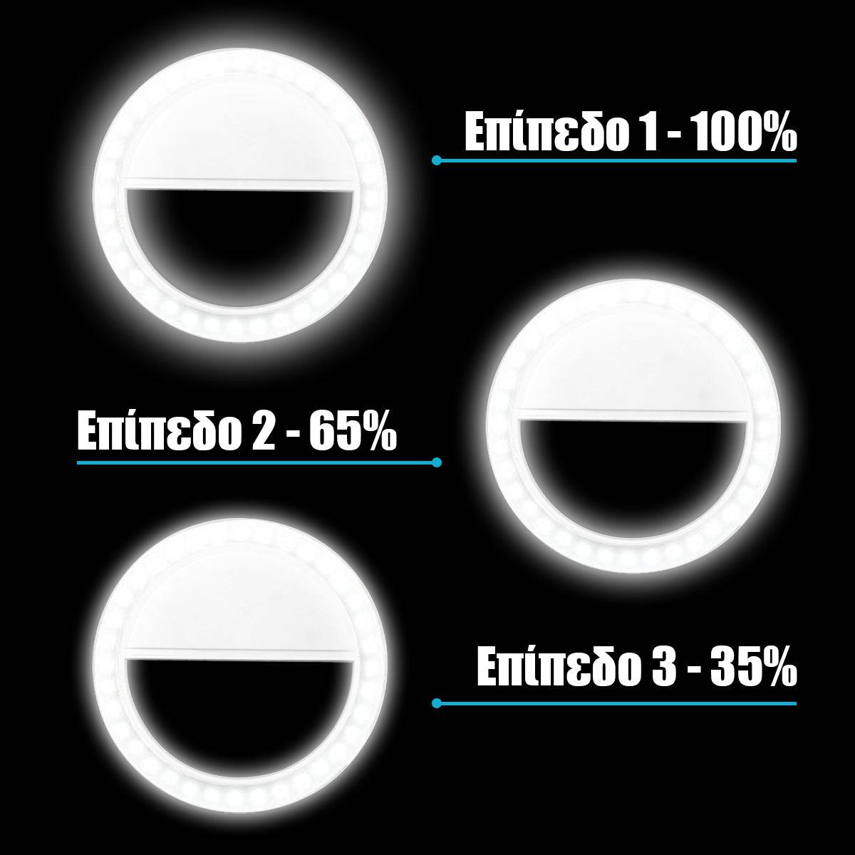 GloboStar® 79042 Selfie Ring Light LED SMD 2W 200 lm Λευκό Σώμα με Ενσωματωμένη Επαναφορτιζόμενη Μπαταρία 500mAh & Καλώδιο Φόρτισης Micro USB Ψυχρό Λευκό 6000 K για Κινητό Τηλέφωνο και Tablet Φ8.5 x Υ2.5cm - ledmania.gr