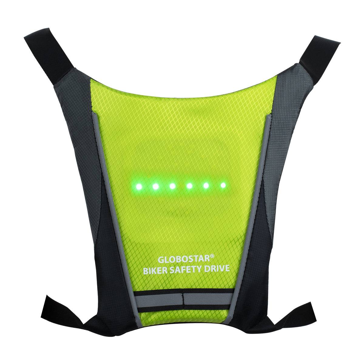 GloboStar® 79069 Γιλέκο Ασφαλείας Φωσφοριζέ Αντανακλαστικό για Ποδηλάτες & Runners με Φωτεινή Σήμανση LED - Ενσωματωμένη Μπαταρία 650mAh DC 5V Επαναφορτιζόμενο με Καλώδιο Τροφοδοσίας USB & Ασύρματο Χειριστήριο - Λαχανί Φωσφοριζέ & Μαύρο Αδιάβροχο IP65 - ledmania.gr