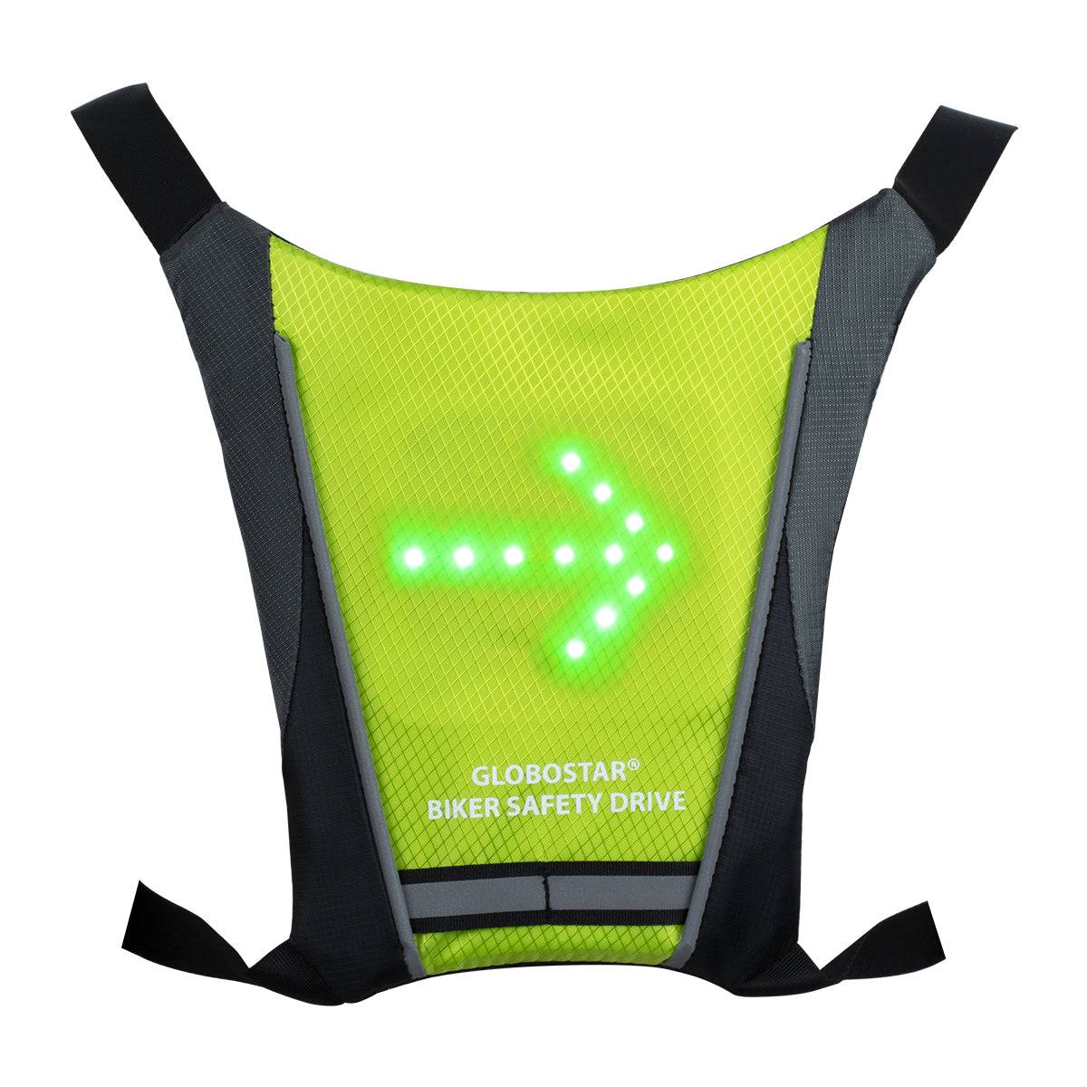 GloboStar® 79069 Γιλέκο Ασφαλείας Φωσφοριζέ Αντανακλαστικό για Ποδηλάτες & Runners με Φωτεινή Σήμανση LED - Ενσωματωμένη Μπαταρία 650mAh DC 5V Επαναφορτιζόμενο με Καλώδιο Τροφοδοσίας USB & Ασύρματο Χειριστήριο - Λαχανί Φωσφοριζέ & Μαύρο Αδιάβροχο IP65 - ledmania.gr