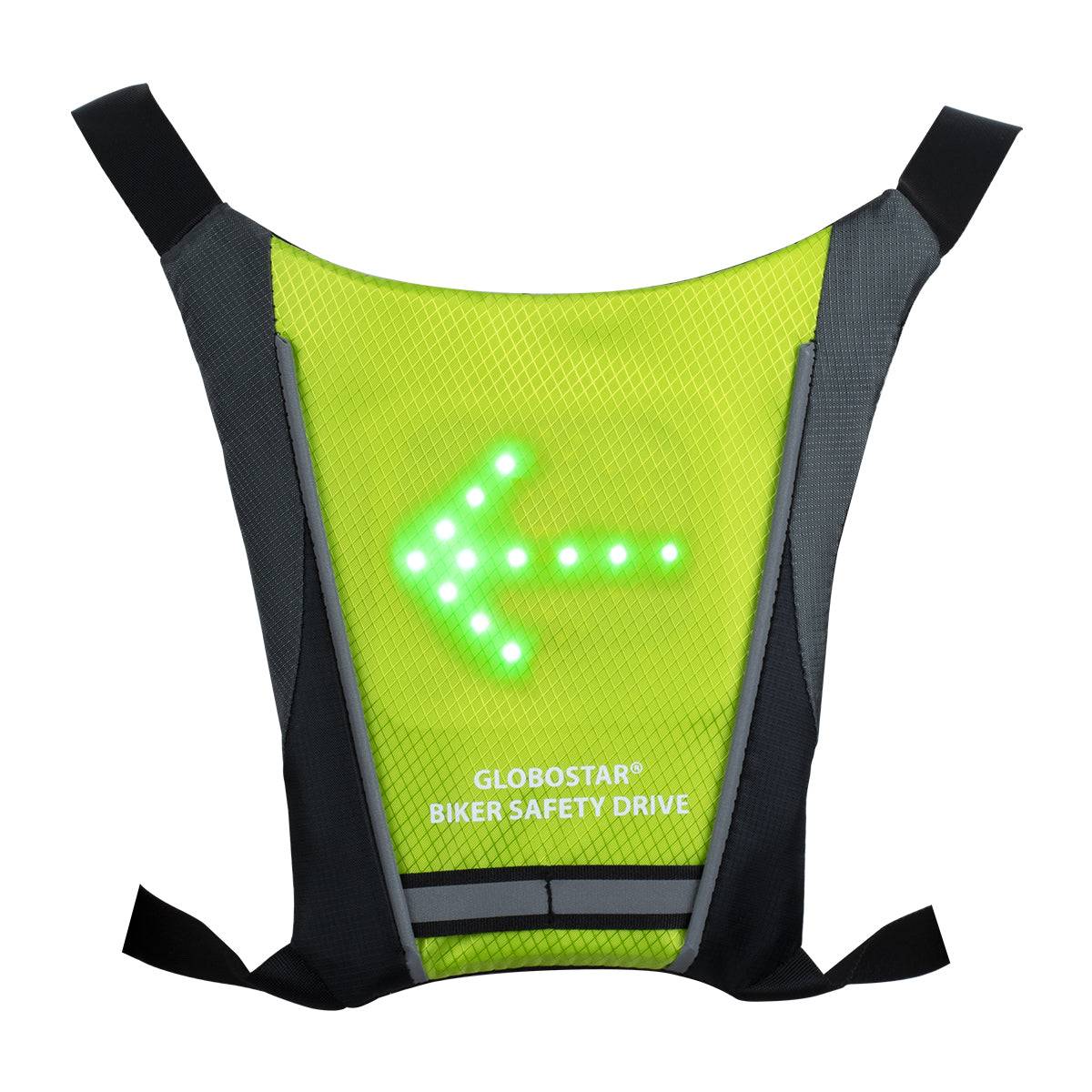 GloboStar® 79069 Γιλέκο Ασφαλείας Φωσφοριζέ Αντανακλαστικό για Ποδηλάτες & Runners με Φωτεινή Σήμανση LED - Ενσωματωμένη Μπαταρία 650mAh DC 5V Επαναφορτιζόμενο με Καλώδιο Τροφοδοσίας USB & Ασύρματο Χειριστήριο - Λαχανί Φωσφοριζέ & Μαύρο Αδιάβροχο IP65 - ledmania.gr