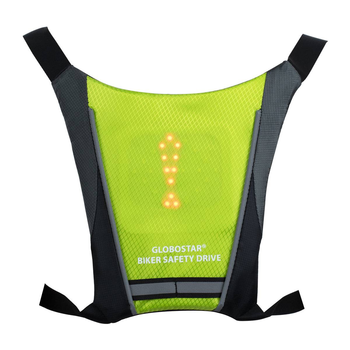 GloboStar® 79069 Γιλέκο Ασφαλείας Φωσφοριζέ Αντανακλαστικό για Ποδηλάτες & Runners με Φωτεινή Σήμανση LED - Ενσωματωμένη Μπαταρία 650mAh DC 5V Επαναφορτιζόμενο με Καλώδιο Τροφοδοσίας USB & Ασύρματο Χειριστήριο - Λαχανί Φωσφοριζέ & Μαύρο Αδιάβροχο IP65 - ledmania.gr