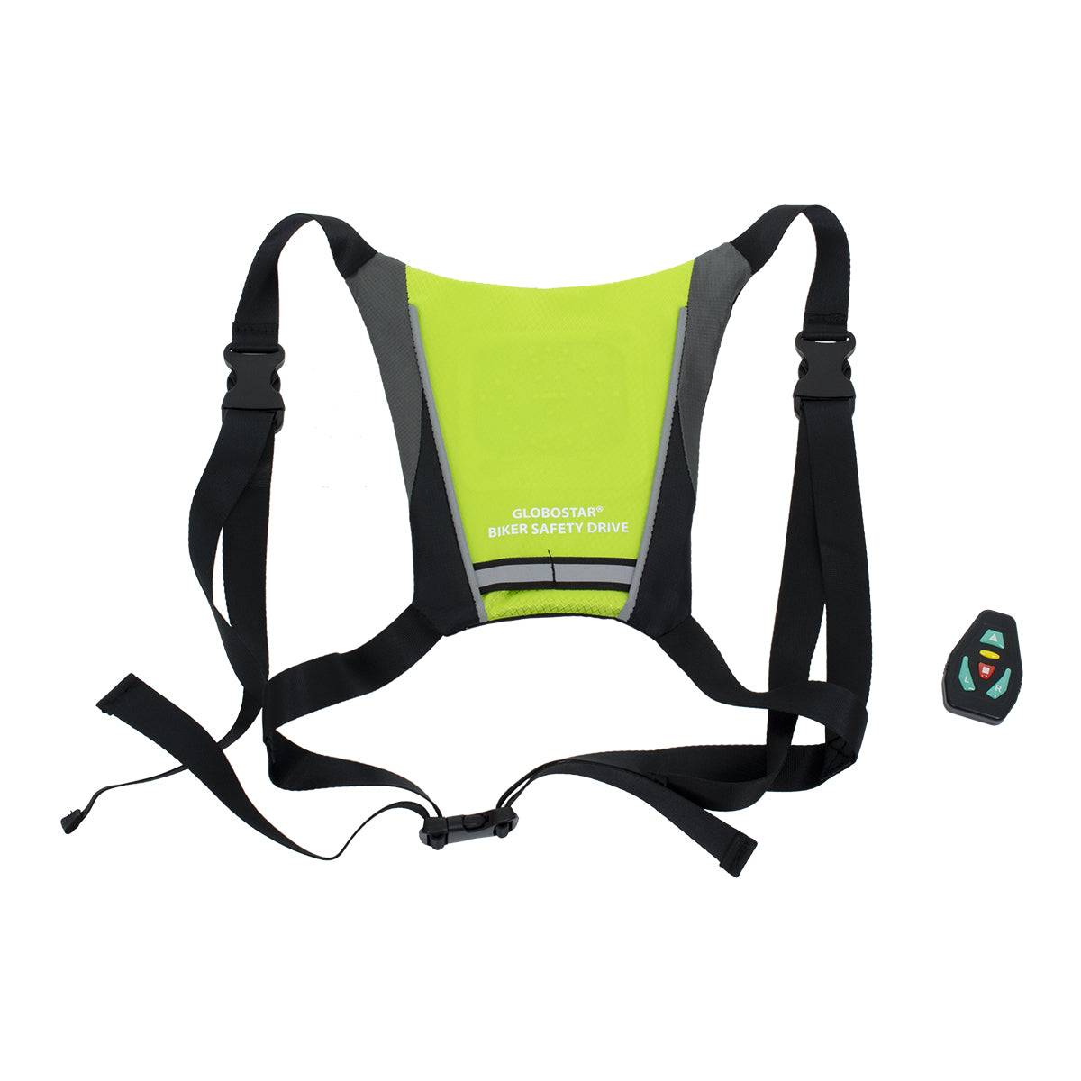 GloboStar® 79069 Γιλέκο Ασφαλείας Φωσφοριζέ Αντανακλαστικό για Ποδηλάτες & Runners με Φωτεινή Σήμανση LED - Ενσωματωμένη Μπαταρία 650mAh DC 5V Επαναφορτιζόμενο με Καλώδιο Τροφοδοσίας USB & Ασύρματο Χειριστήριο - Λαχανί Φωσφοριζέ & Μαύρο Αδιάβροχο IP65 - ledmania.gr
