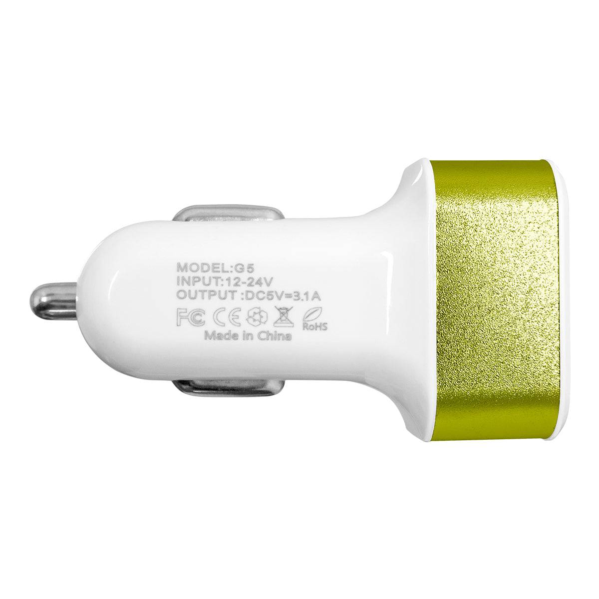 Globostar® 79502 Πράσινος Φορτιστής Αυτοκινήτου DC 12-24V με 3 Εξόδους USB DC 5V Max 3.1A 20W και Καλώδιο USB σε Type-C - ledmania.gr