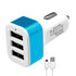 Globostar® 79503 Μπλε Φορτιστής Αυτοκινήτου DC 12-24V με 3 Εξόδους USB DC 5V Max 3.1A 20W και Καλώδιο USB σε Type-C - ledmania.gr