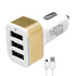 Globostar® 79505 Χρυσός Φορτιστής Αυτοκινήτου DC 12-24V με 3 Εξόδους USB DC 5V Max 3.1A 20W και Καλώδιο USB σε Type-C - ledmania.gr