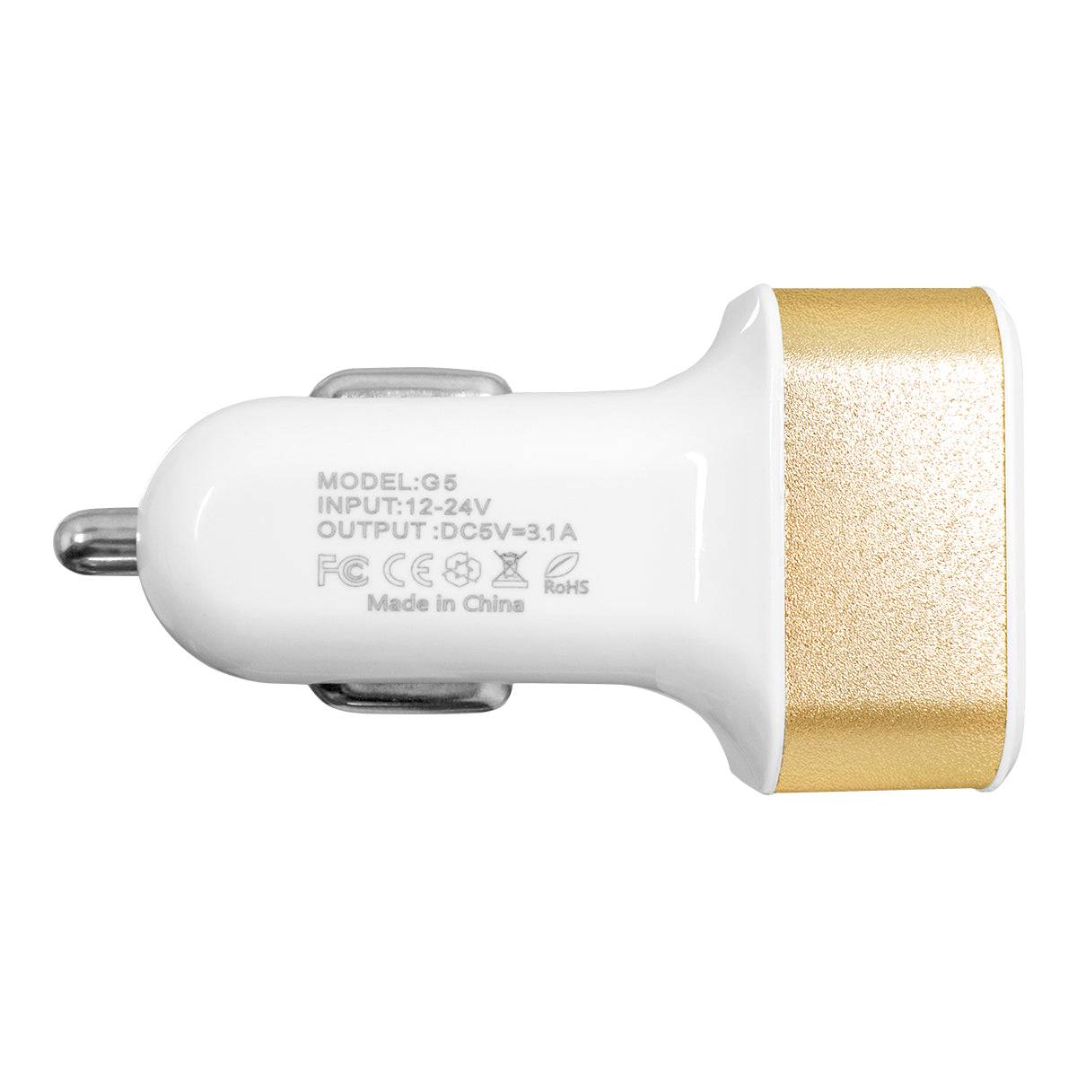 Globostar® 79505 Χρυσός Φορτιστής Αυτοκινήτου DC 12-24V με 3 Εξόδους USB DC 5V Max 3.1A 20W και Καλώδιο USB σε Type-C - ledmania.gr