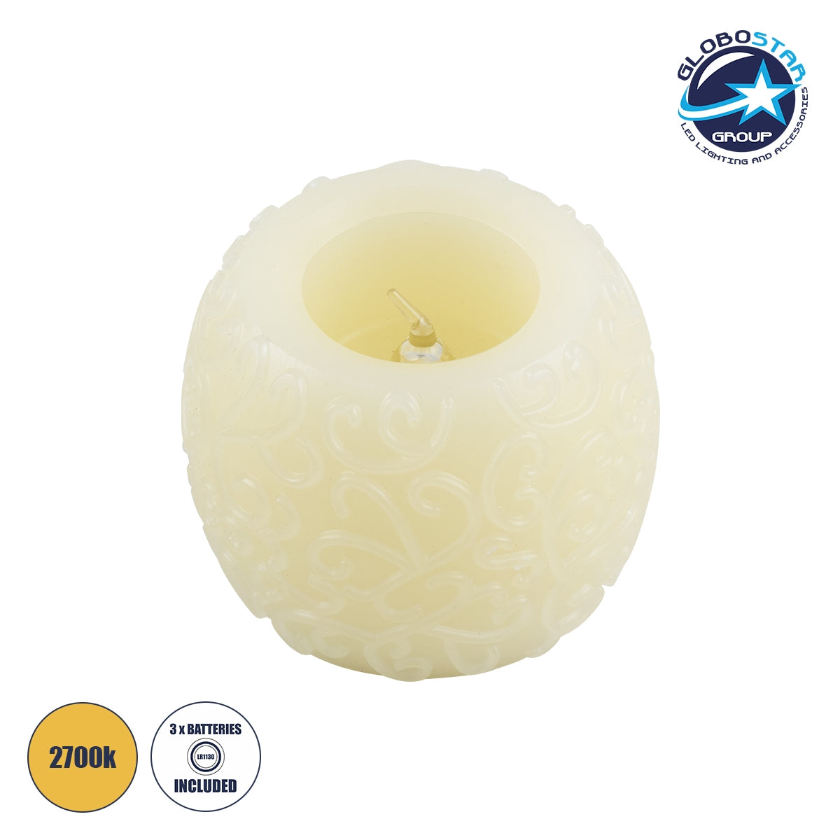 GloboStar® CANDLE 79537 Διακοσμητικό Realistic Κερί με LED Εφέ Κινούμενης Φλόγας - Μπαταρίας 3 x LR1130 Θερμό Λευκό 2700K Μπεζ D6 x H5cm - ledmania.gr