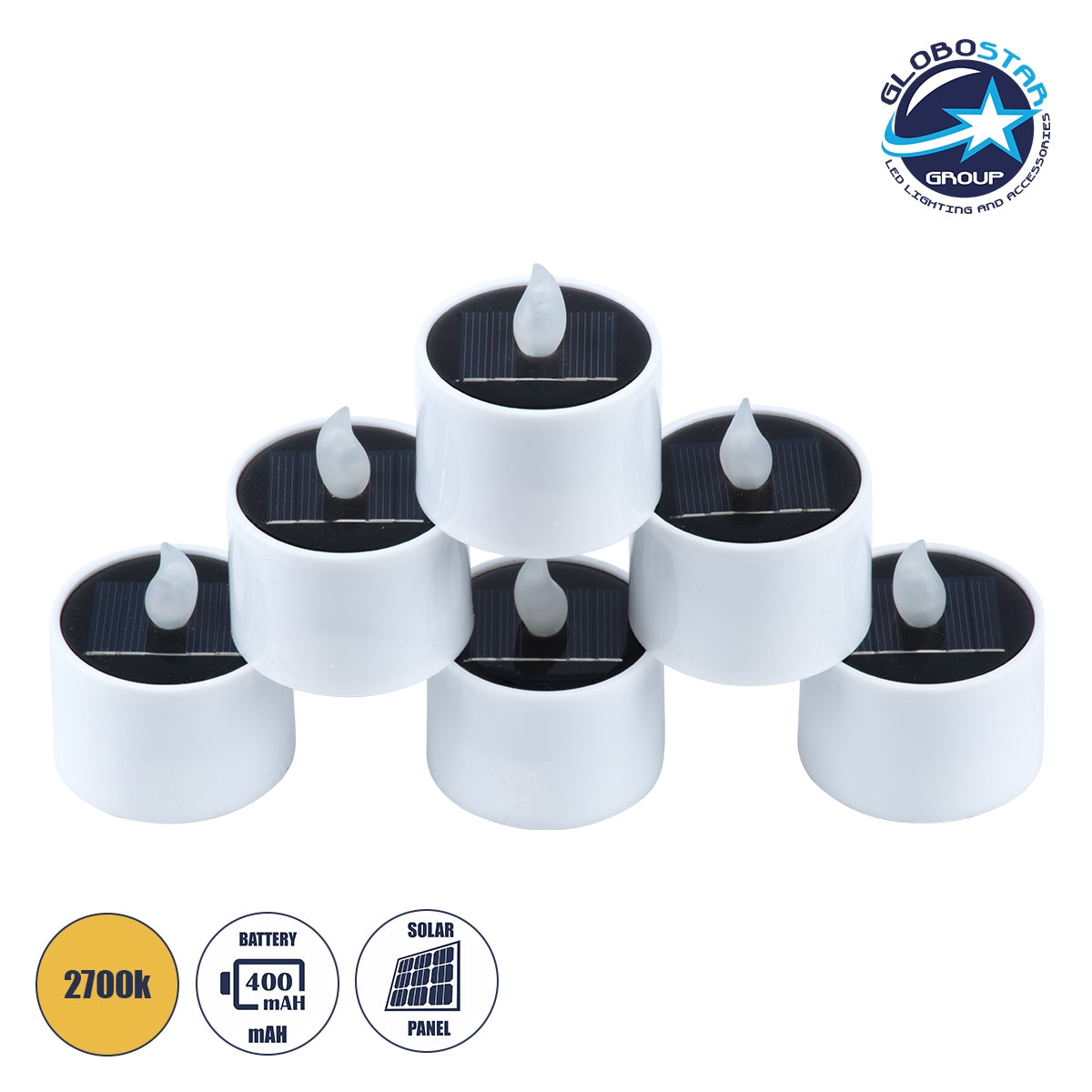 GloboStar® CANDLE 79546 ΣΕΤ 6 x Αυτόνομα Ηλιακά Διακοσμητικά Realistic Κεράκια με LED Εφέ Κινούμενης Φλόγας - 400mAh Μπαταρία - Φωτοβολταϊκό Πάνελ - Θερμό Λευκό 2700K Μπεζ D5.3 x H6cm - ledmania.gr